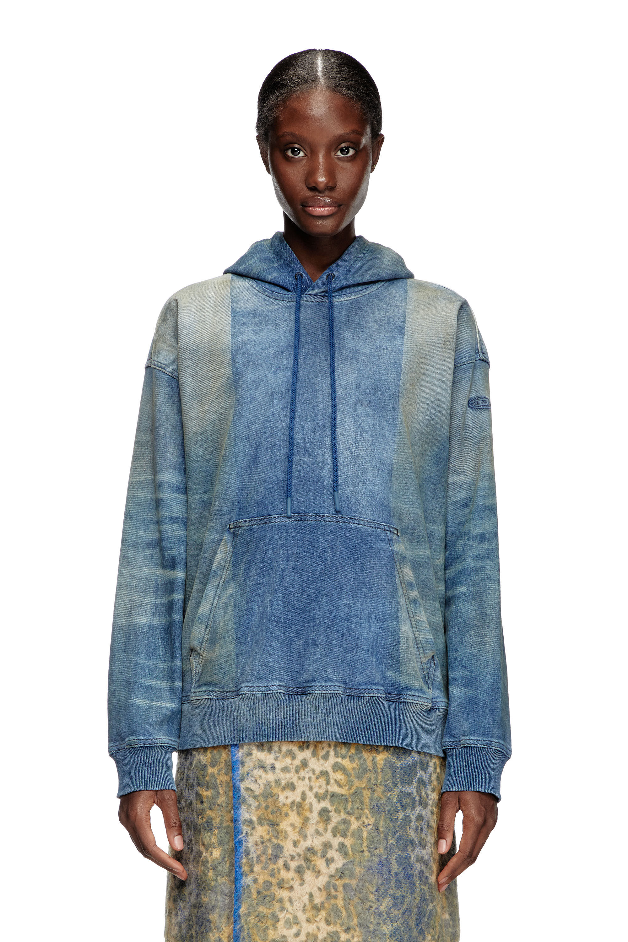 Diesel - D-UM-RIB-FSF TRACK, Unisex's Hoodie in Track Denim with solarised folds in Medium blue - 6