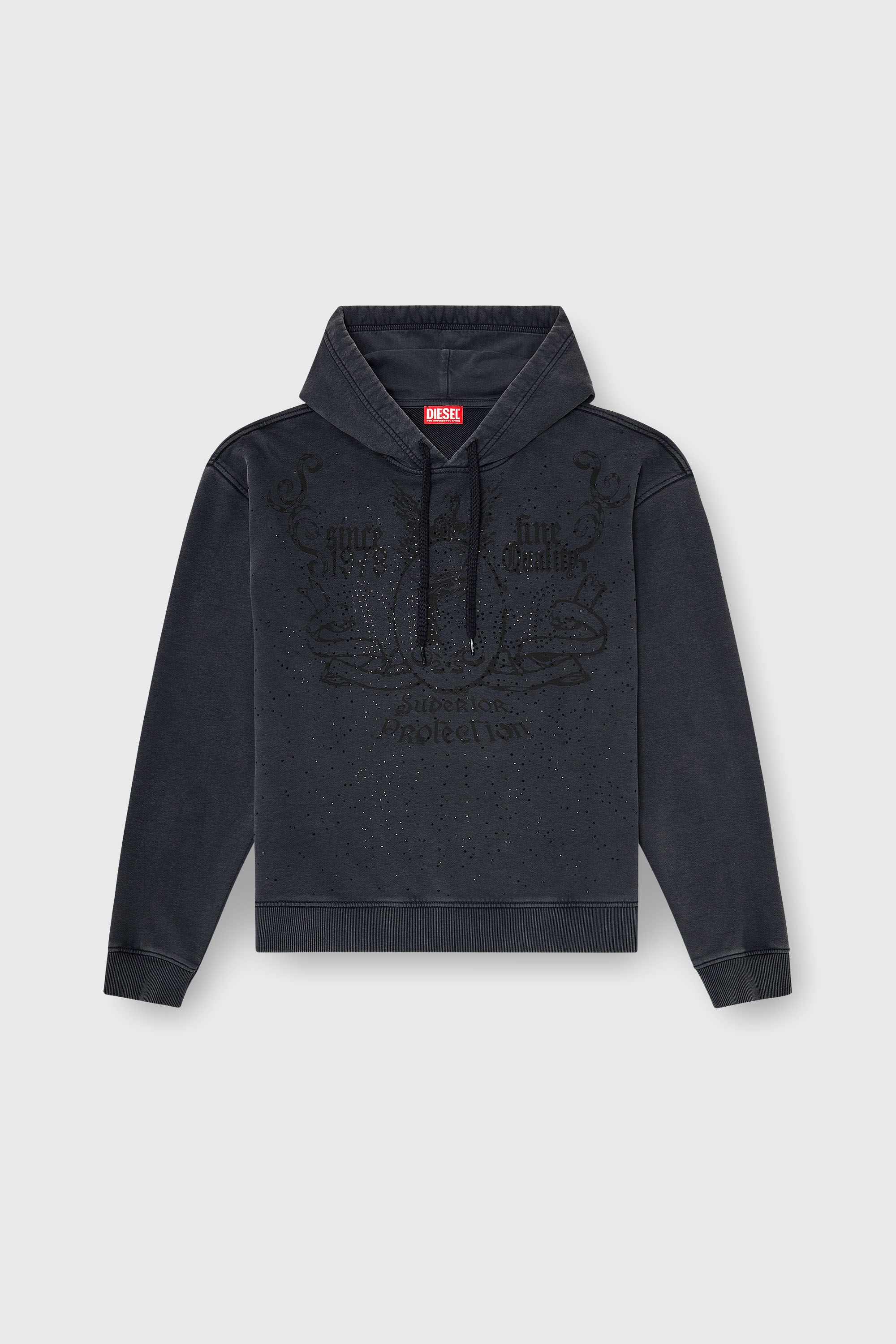 Diesel - S-NORM-HOOD-AA3, Man's Printed hoodie with rhinestone studs in Dark grey - 2