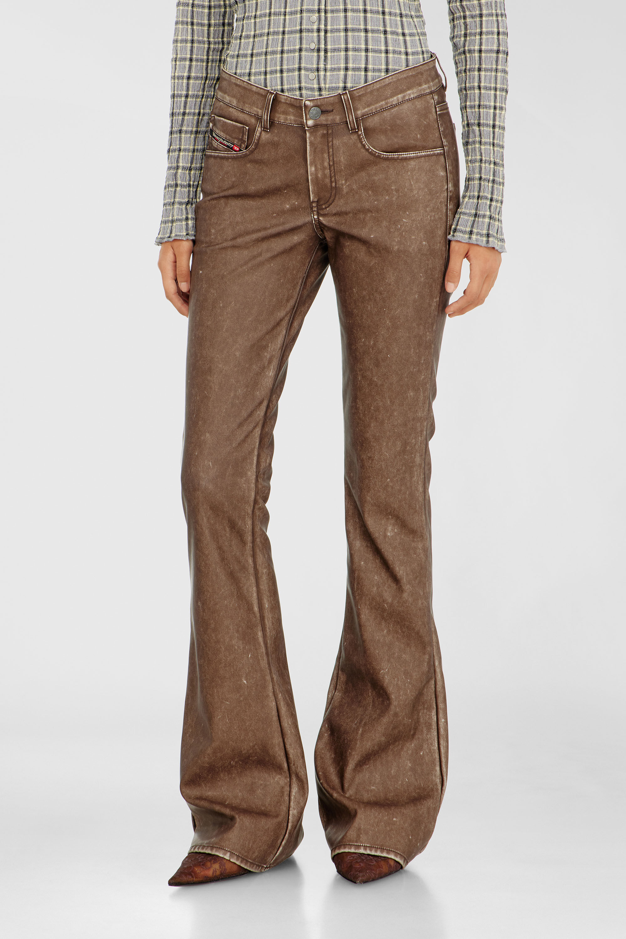 Diesel - P-STELLAR-S1, Woman's Bootcut pants in treated coated fabric in Brown - 3