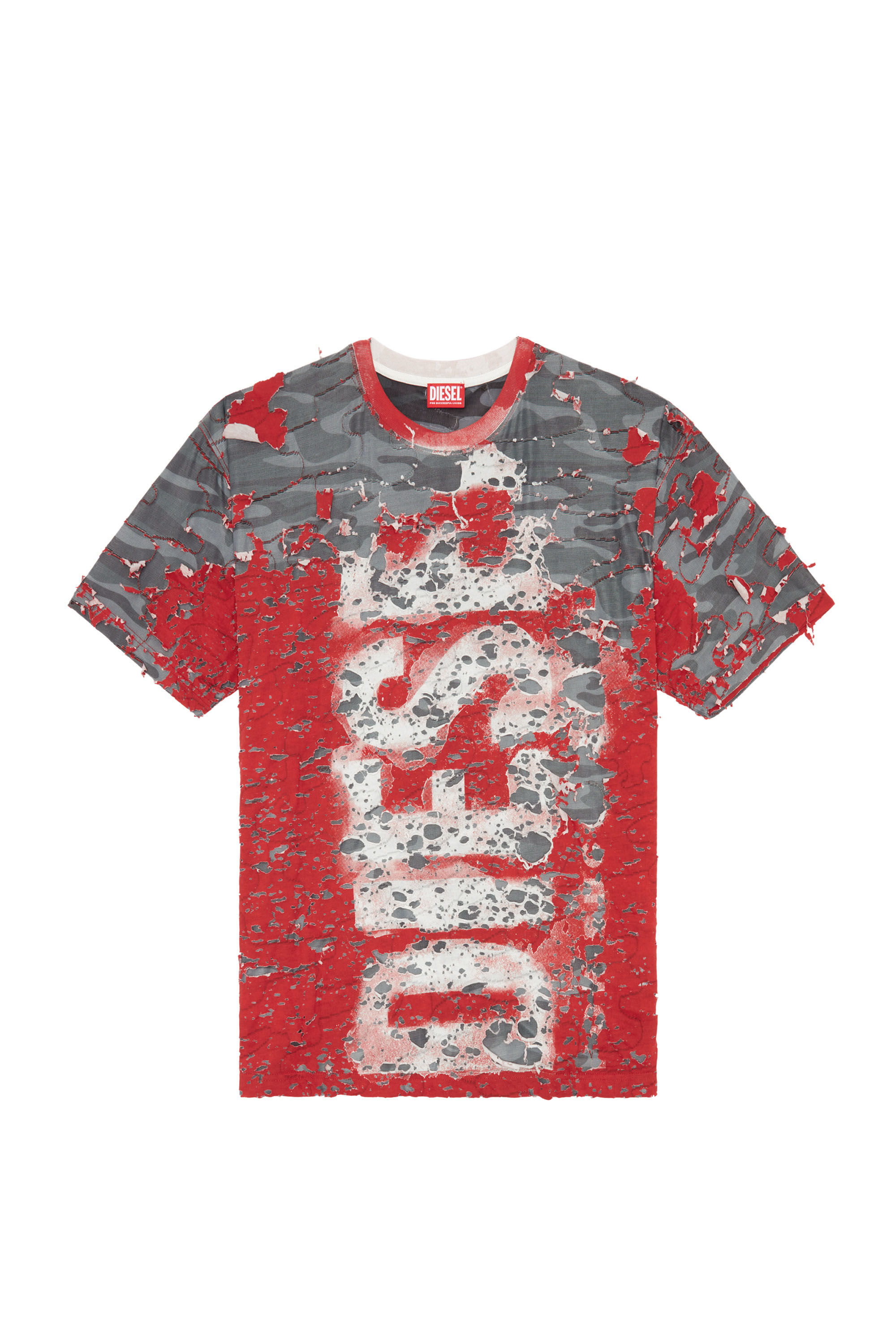 Diesel - T-BOXT-PEEL, Man's Logo T-shirt in destroyed jersey in Red - 2