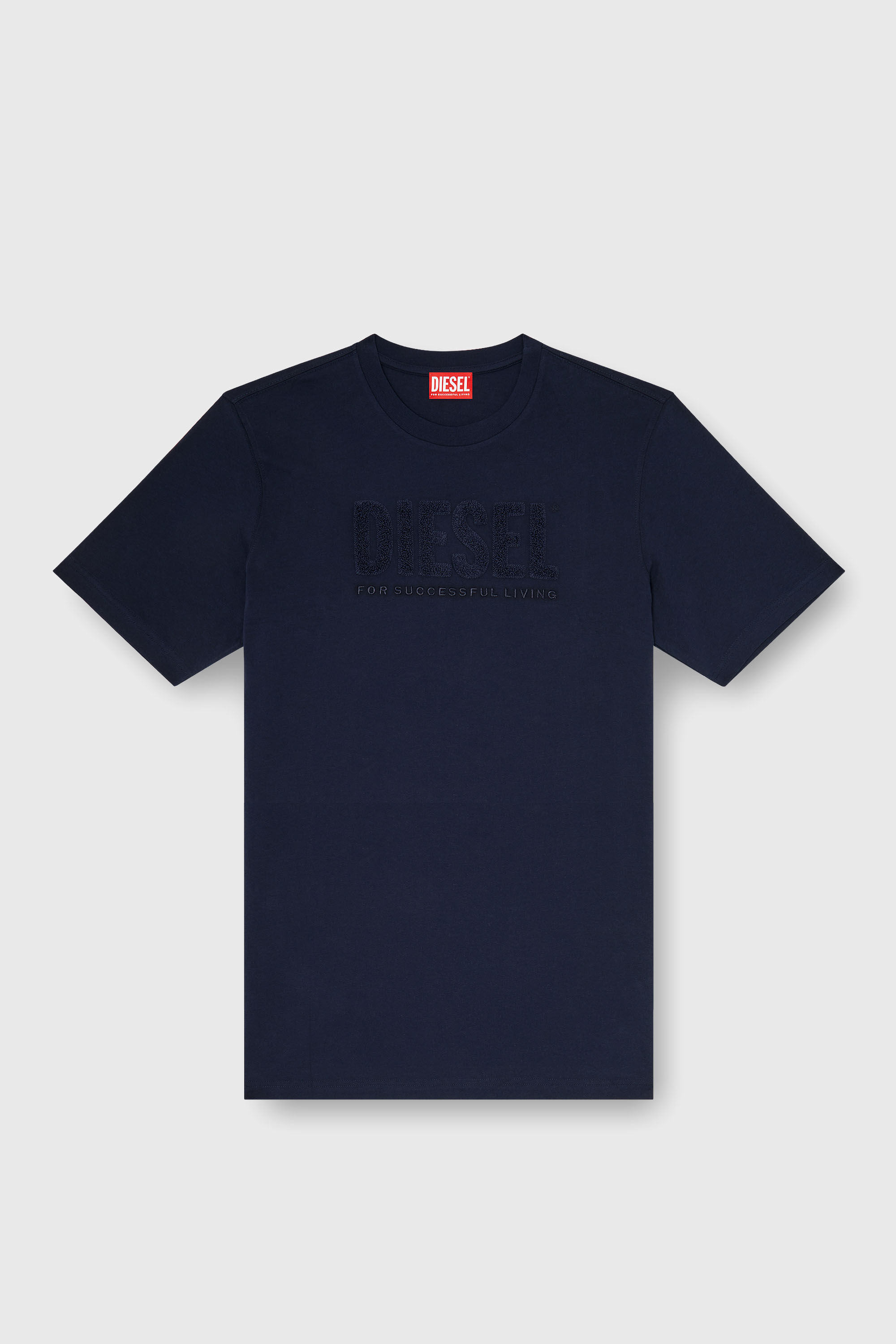 Diesel - T-JUST-OVA-T92, Man's Cotton T-shirt with tonal Diesel logo print in Navy Blue - 2