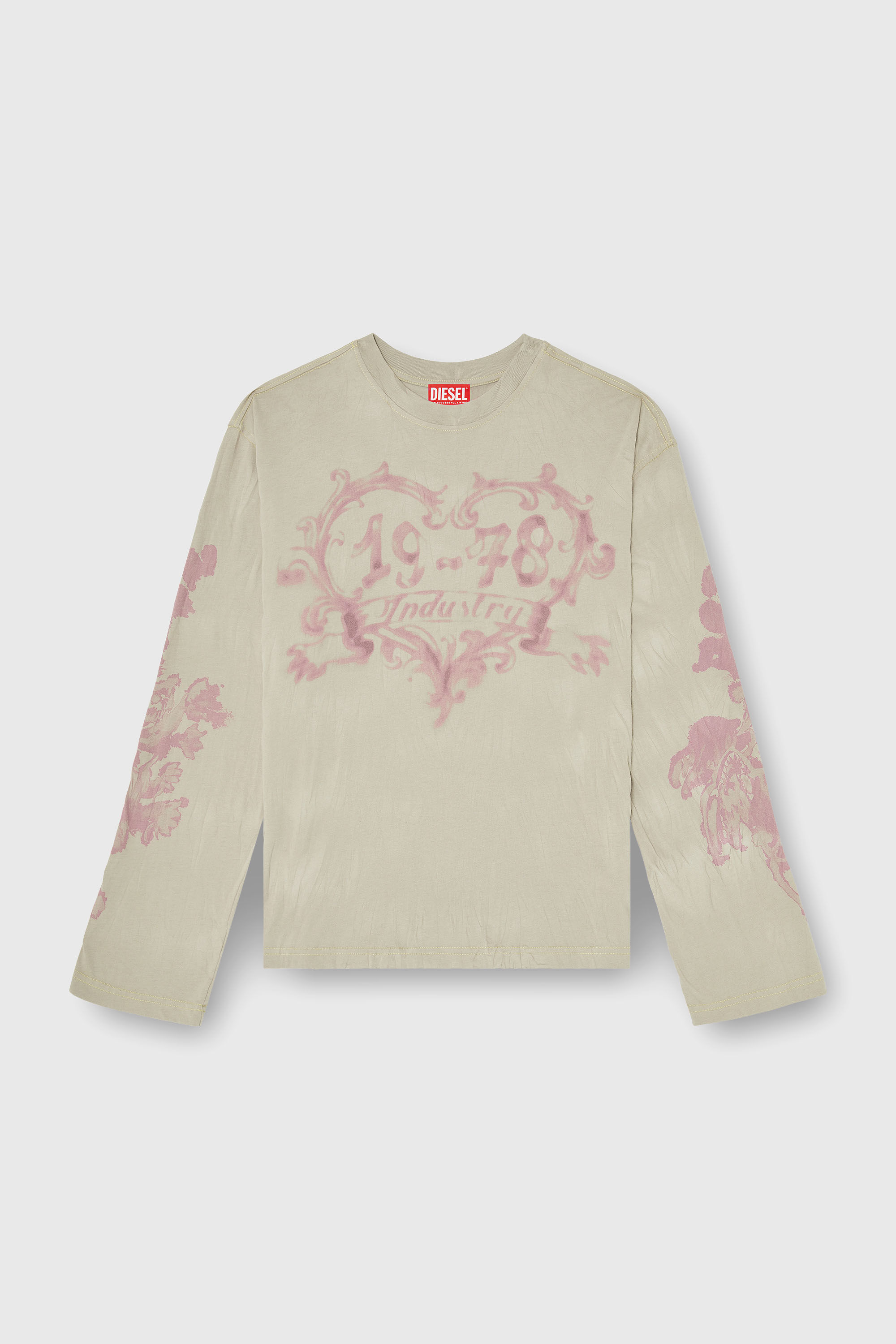 Diesel - T-HILARY-LS-AA1, Woman's Cotton long-sleeve T-shirt with graphic print in Pink/Beige - 2