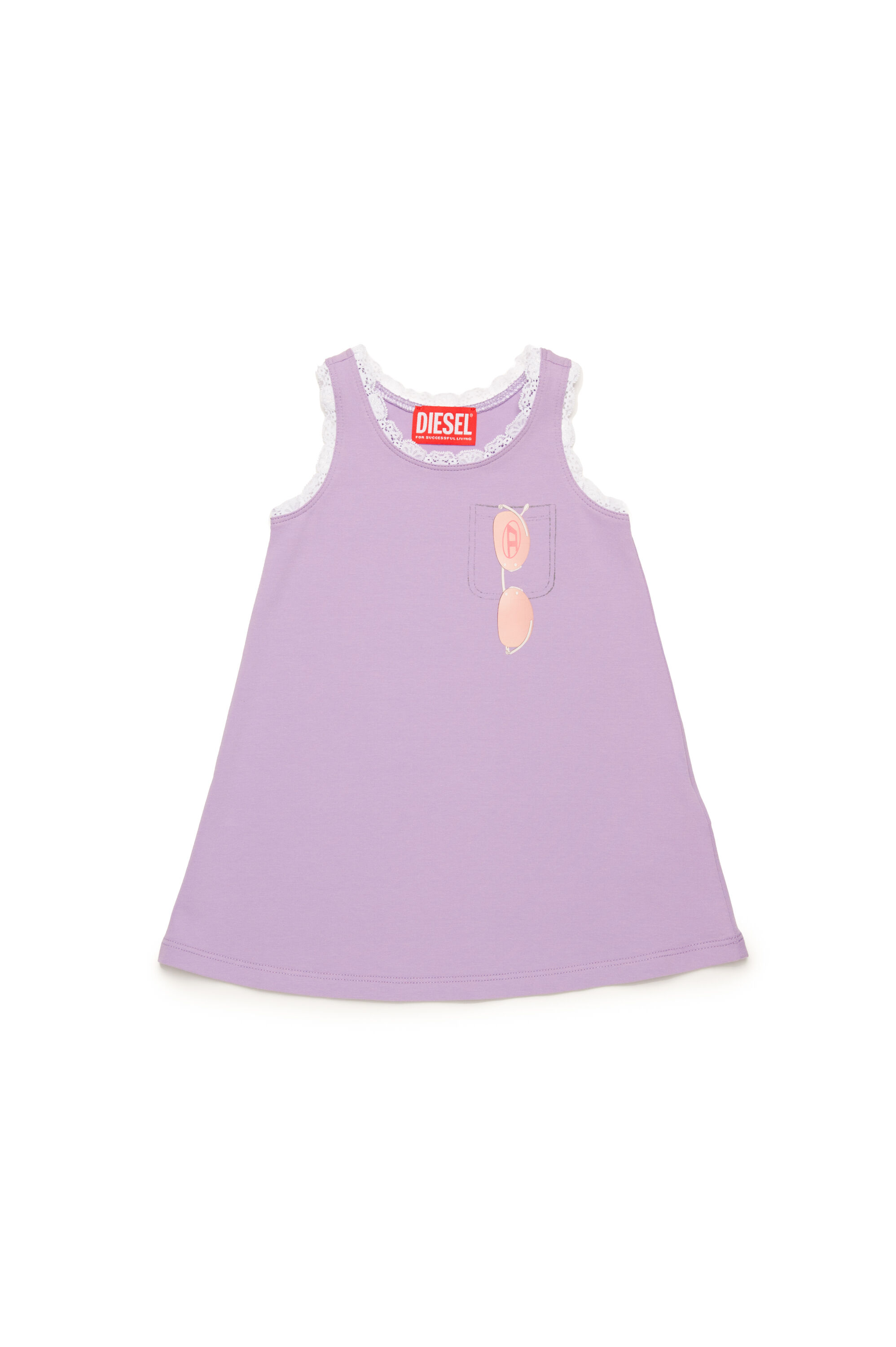 Diesel - DLACEB, Woman's Lace-trim dress with sunglasses print in Lilac - 1