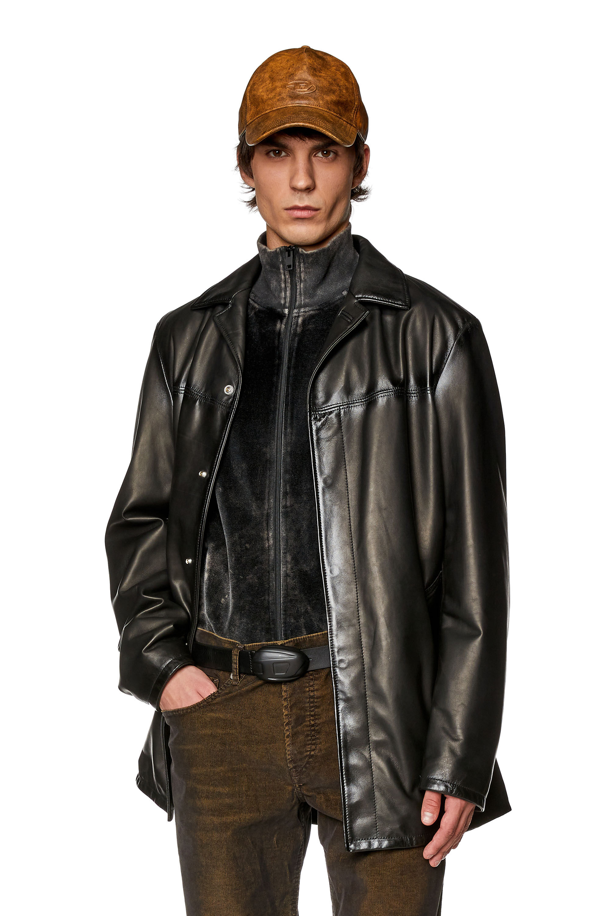 Diesel - L-NICO, Man's Leather jacket with sprayed seams in Black - 3