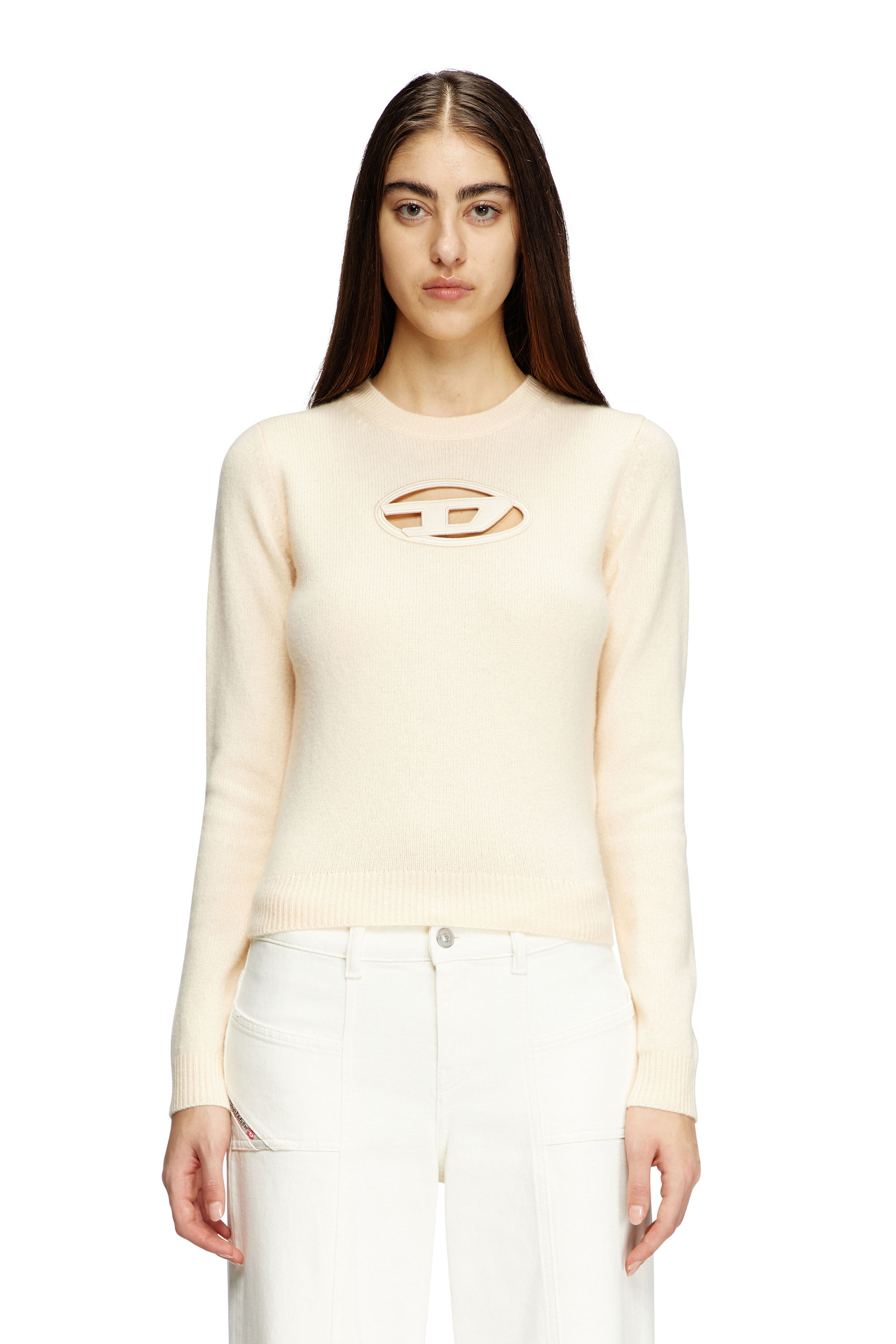 Diesel - M-AREESA-SLIM, Woman's Cashmere-blend jumper with cut-out logo in Beige - 3
