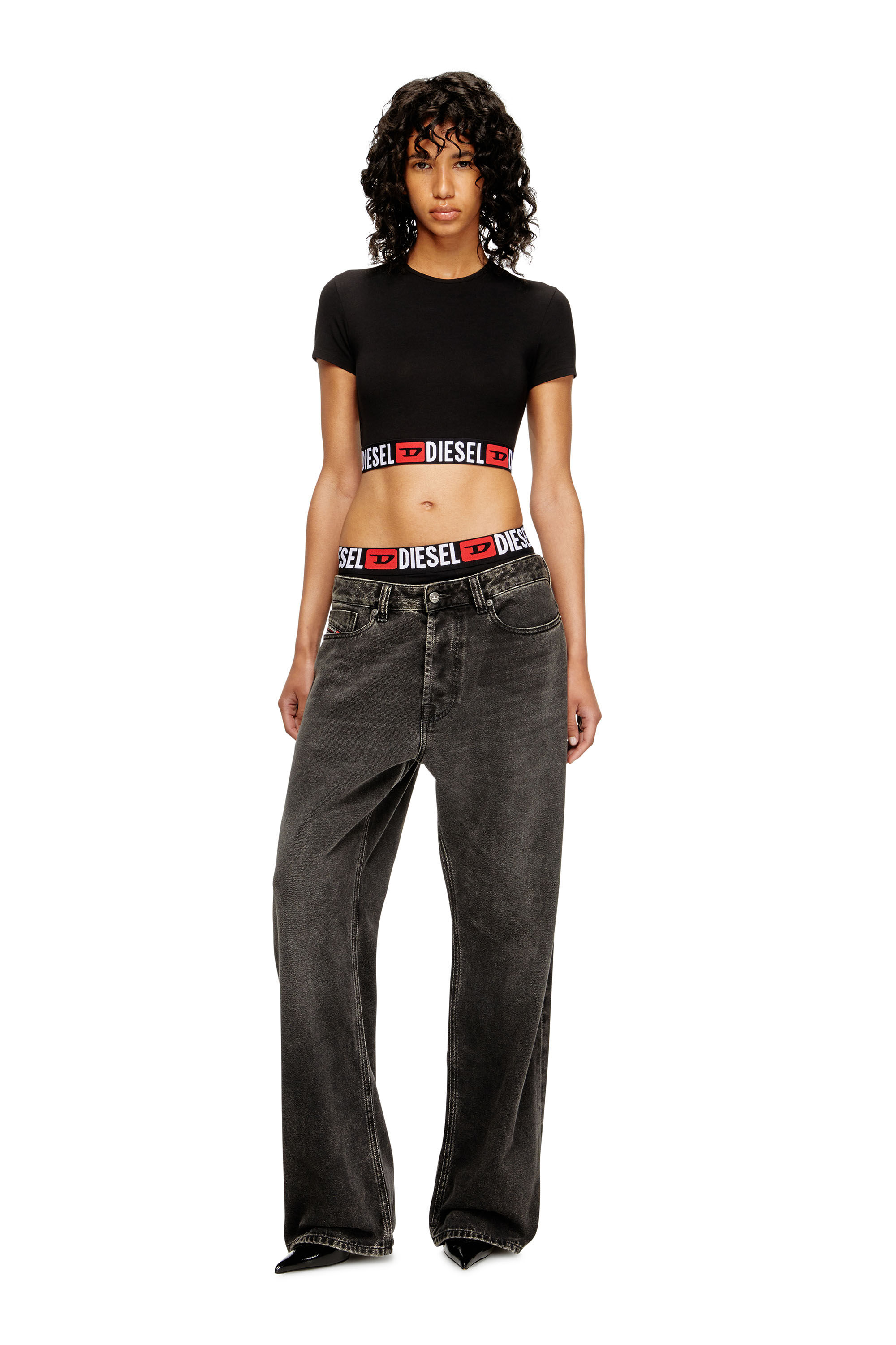 Diesel - IRMA-D-CORE, Woman's Cropped top with logo band in Black - 5
