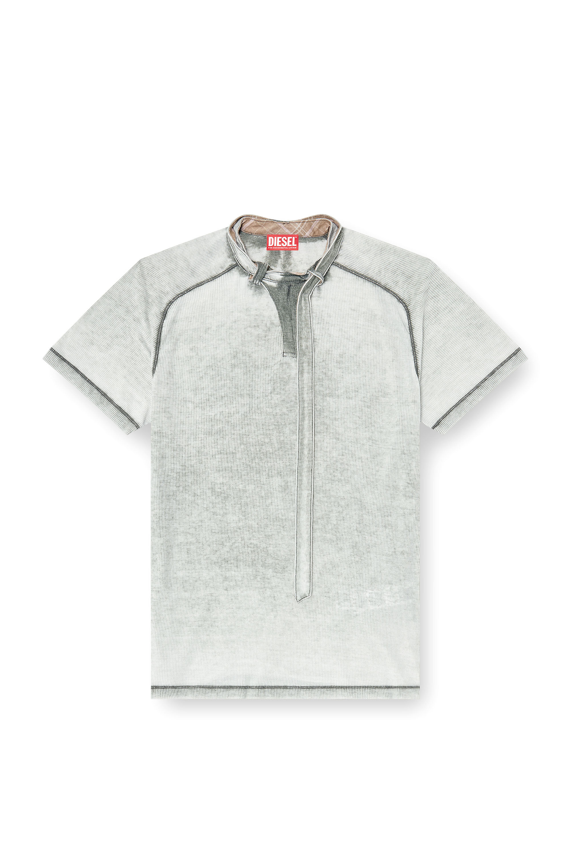 Diesel - T-GARY, Man's Rib-jersey top with biker neck strap in Grey - 2