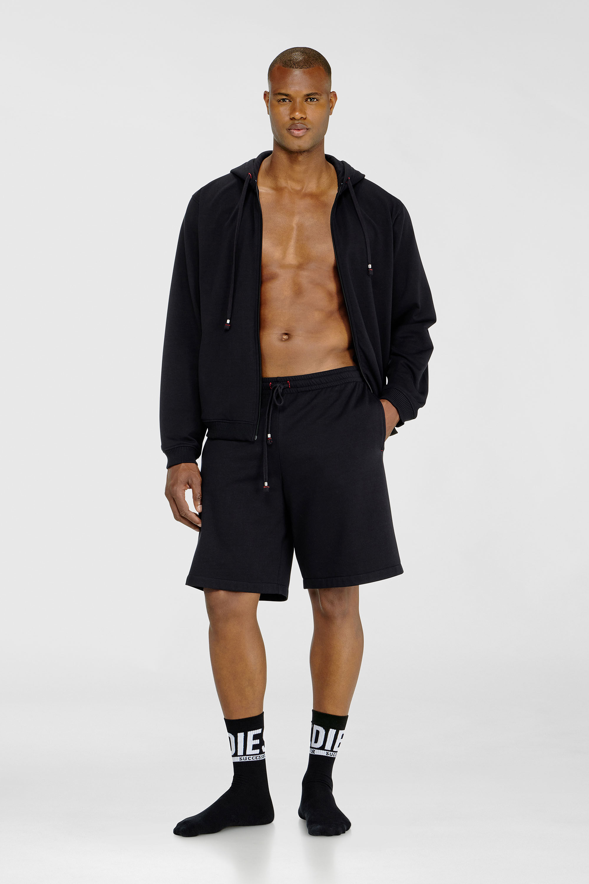 Diesel - LUCAS-D-CORE, Man's Sweat shorts in peached cotton blend in Black - 3