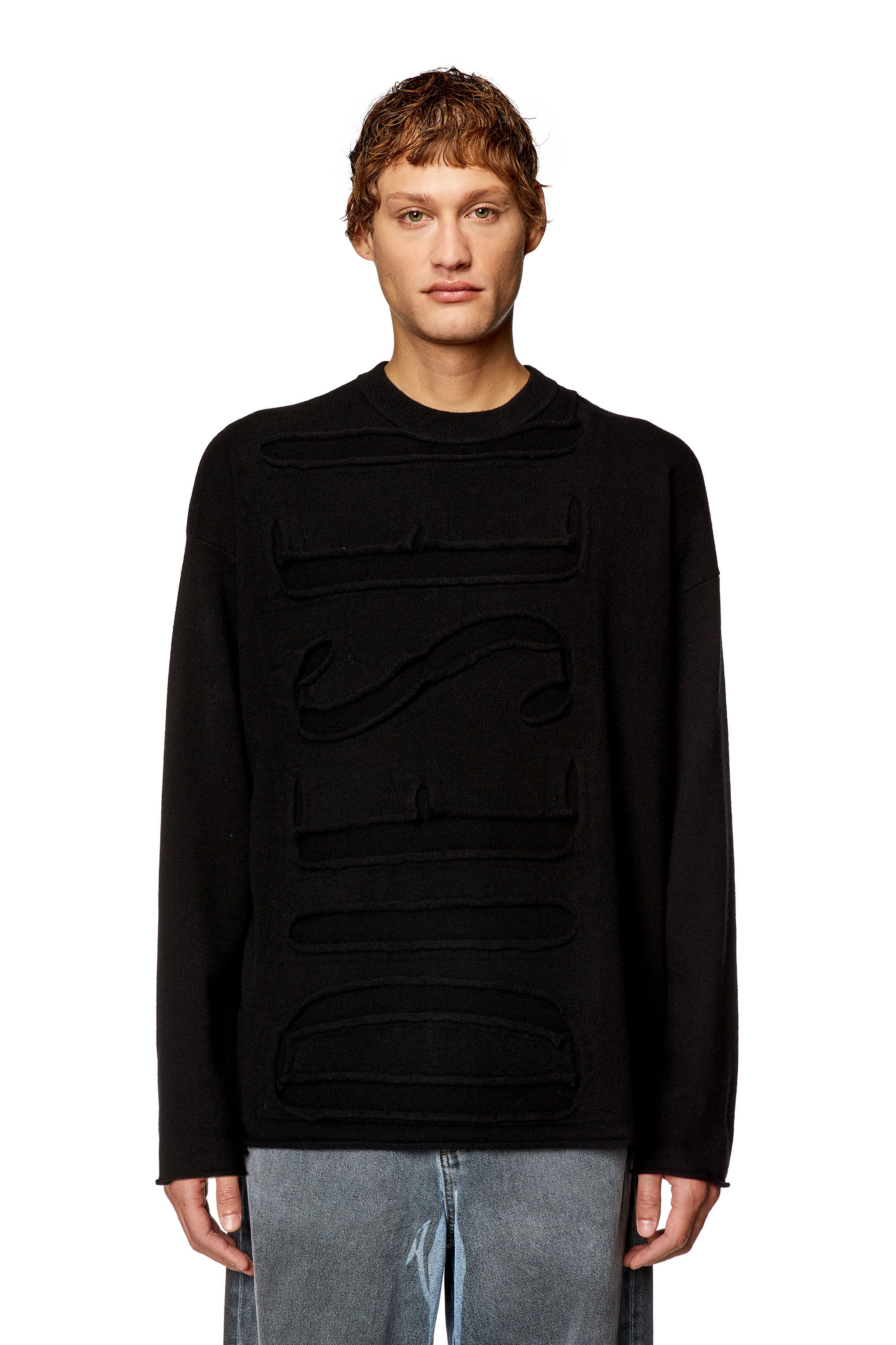 Diesel - K-FLOYD, Man's Wool jumper with peel-off Super Logo in Black - 2