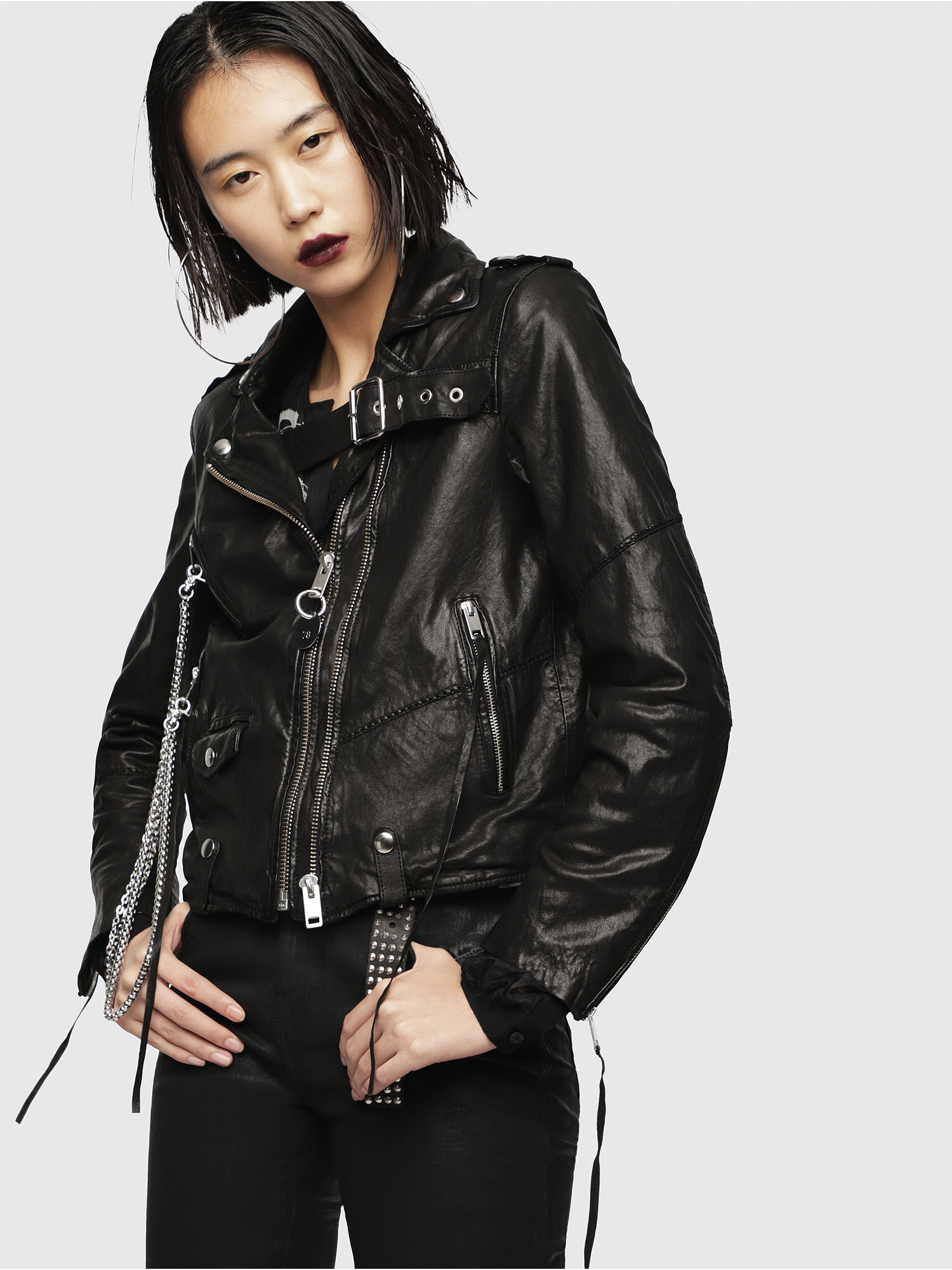 Diesel leather jacket women Clearance