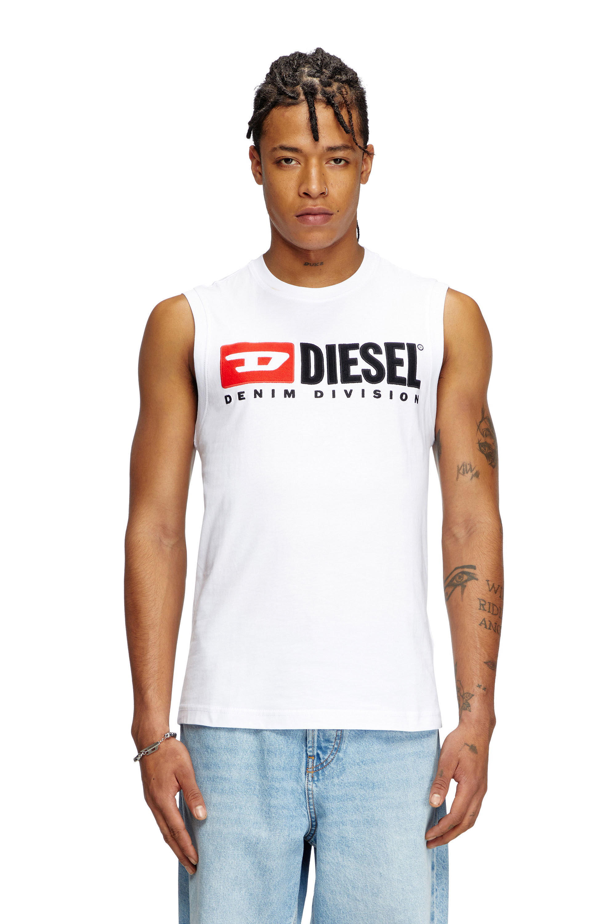 Tシャツ・カットソー DIESEL T ISKO DIV T-SHIRT WHITE A105080GRAI100 A105080GRAI10 Men's Tank top with chest logo print | White | Diesel