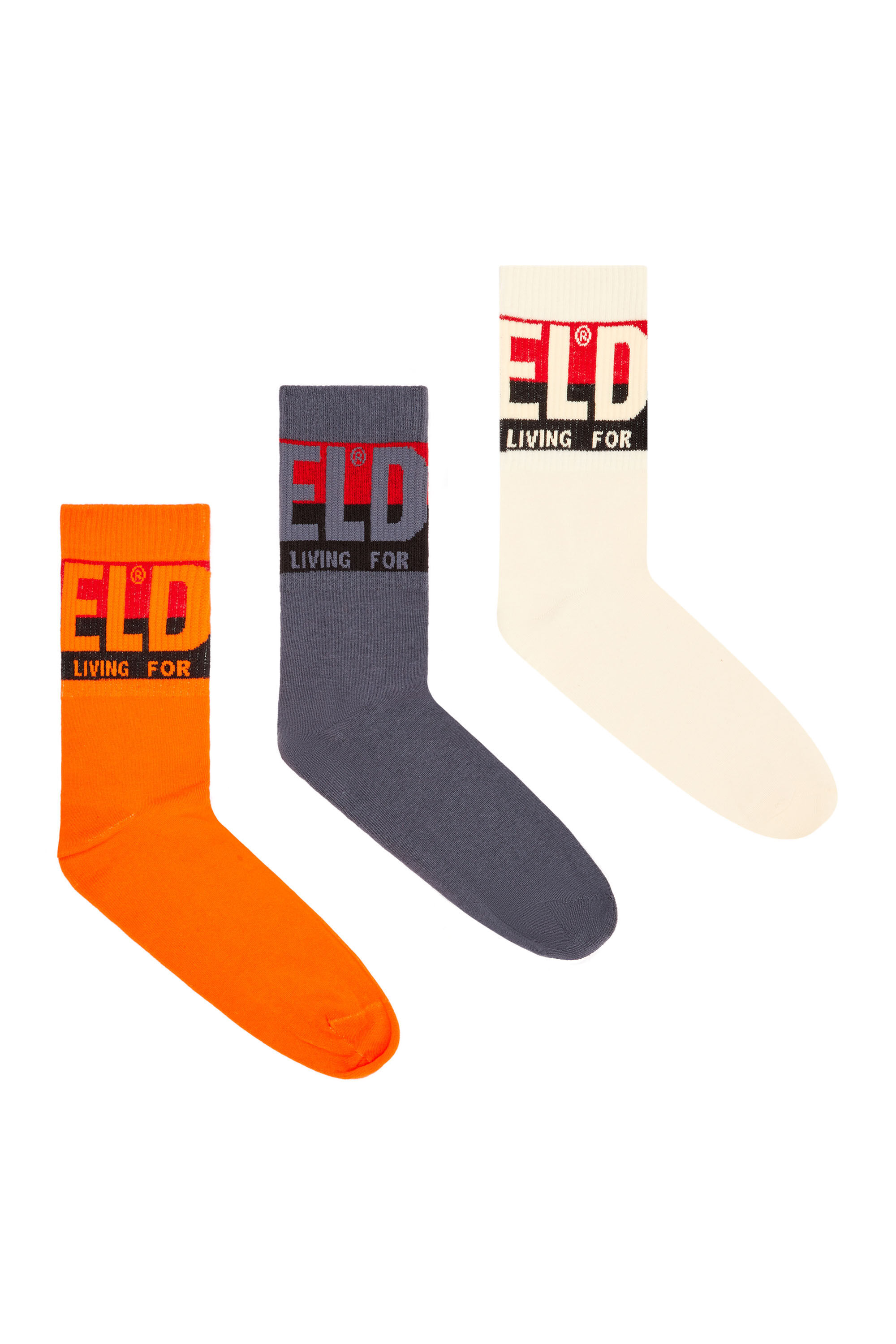 Diesel - SKM-RAY-THREEPACK, Man's 3-pack of socks with logo cuffs in Orange/Grey - 1