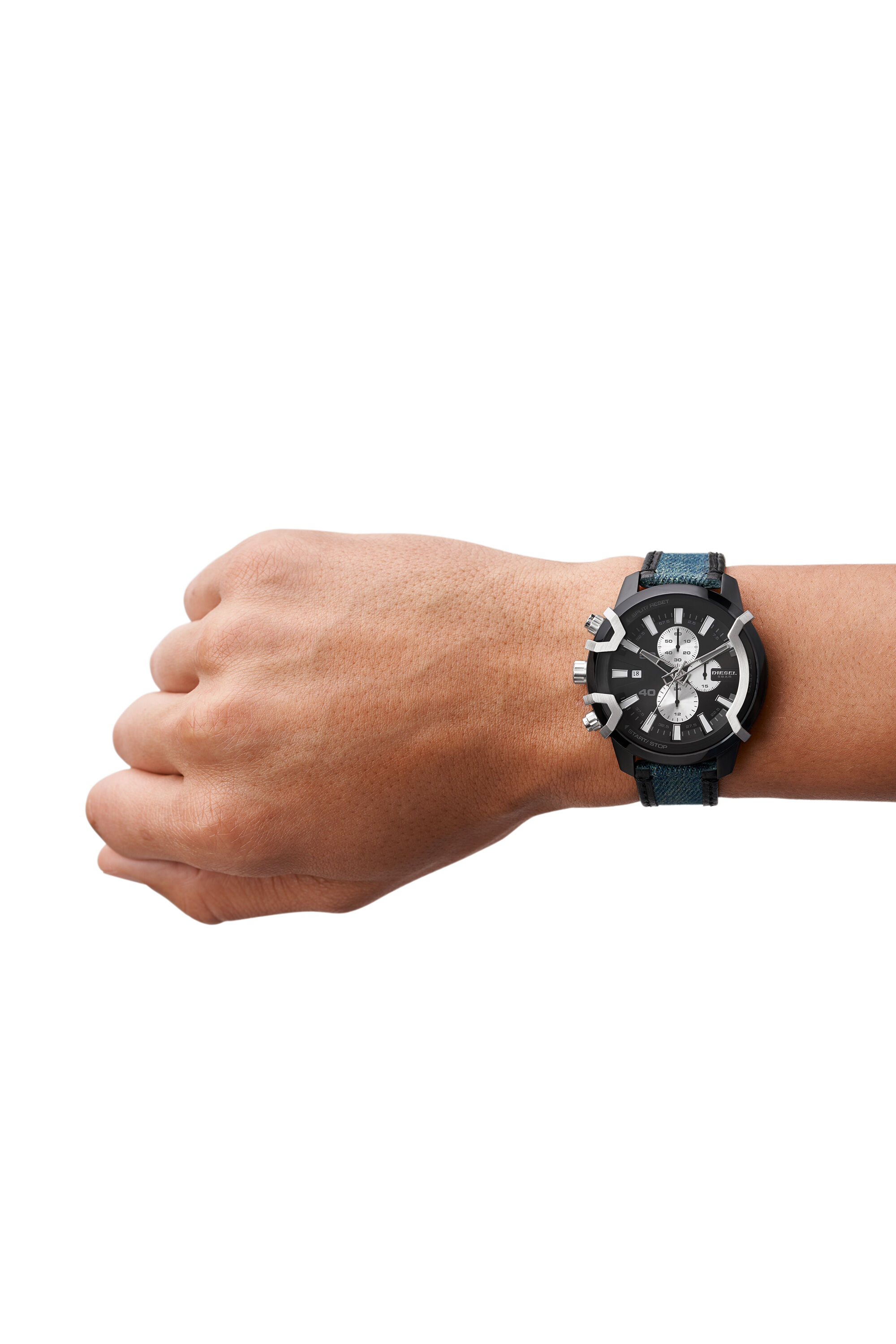 DZ4572 Man Griffed chronograph denim and leather watch Diesel