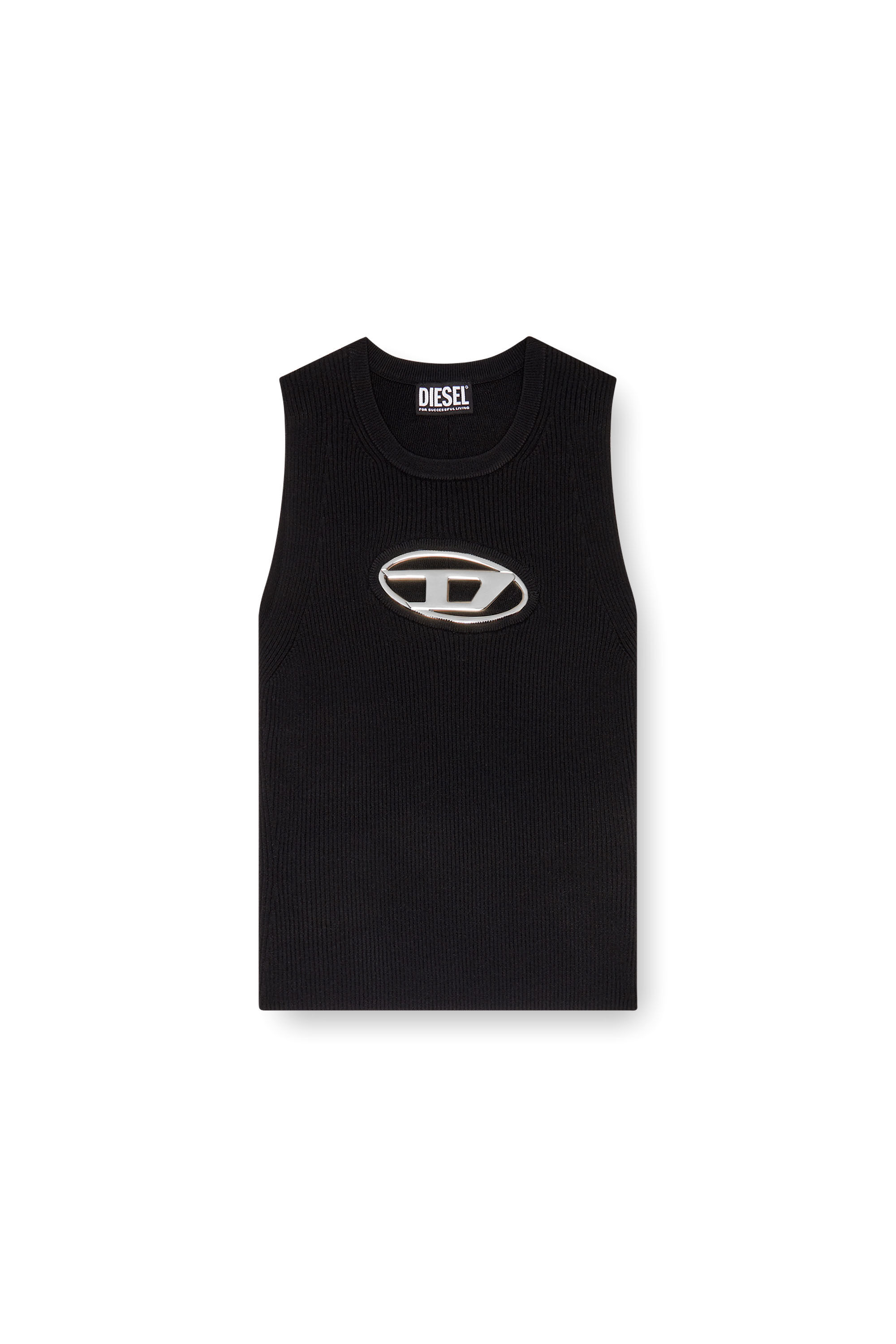 diesel　m-onerva-トップ　タンクトップ M-ONERVA-TOP Woman: Cut-out knit tank top, D logo plaque