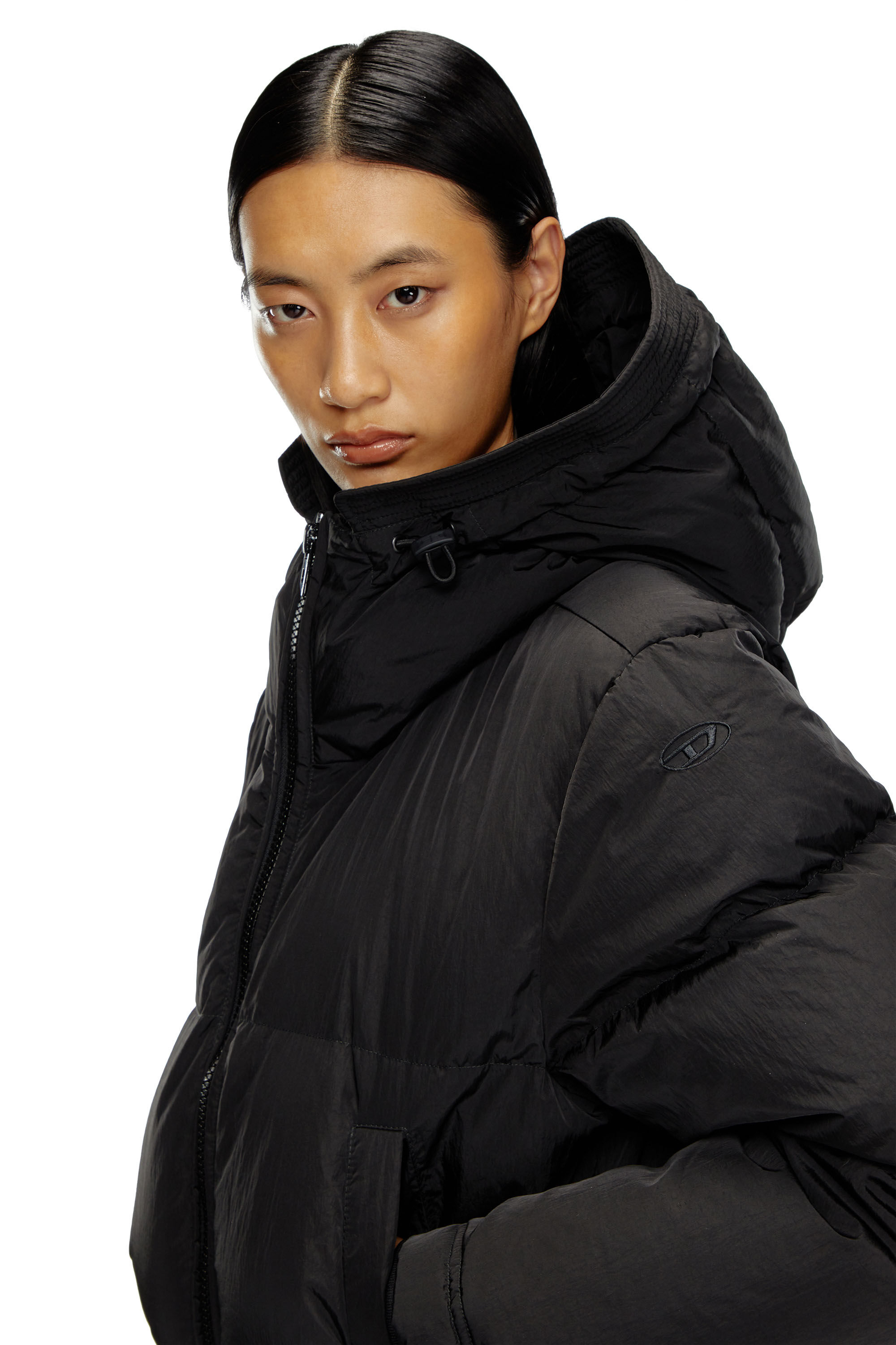 Men's Hooded jacket in leather, cotton and denim | Black