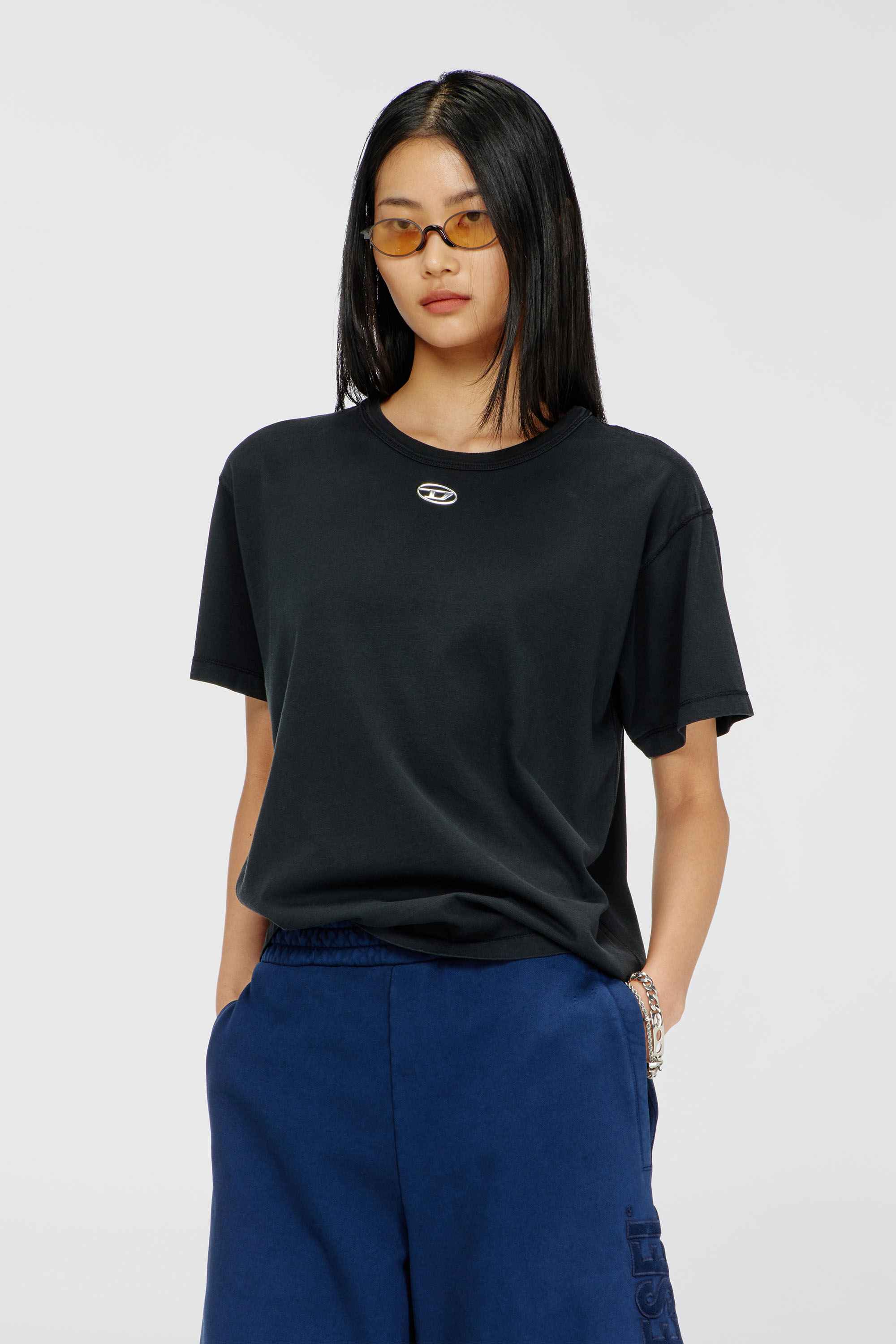 Diesel - T-NORMY-OD-S1, Woman's Cotton T-shirt with metallic Oval D in Black - 3