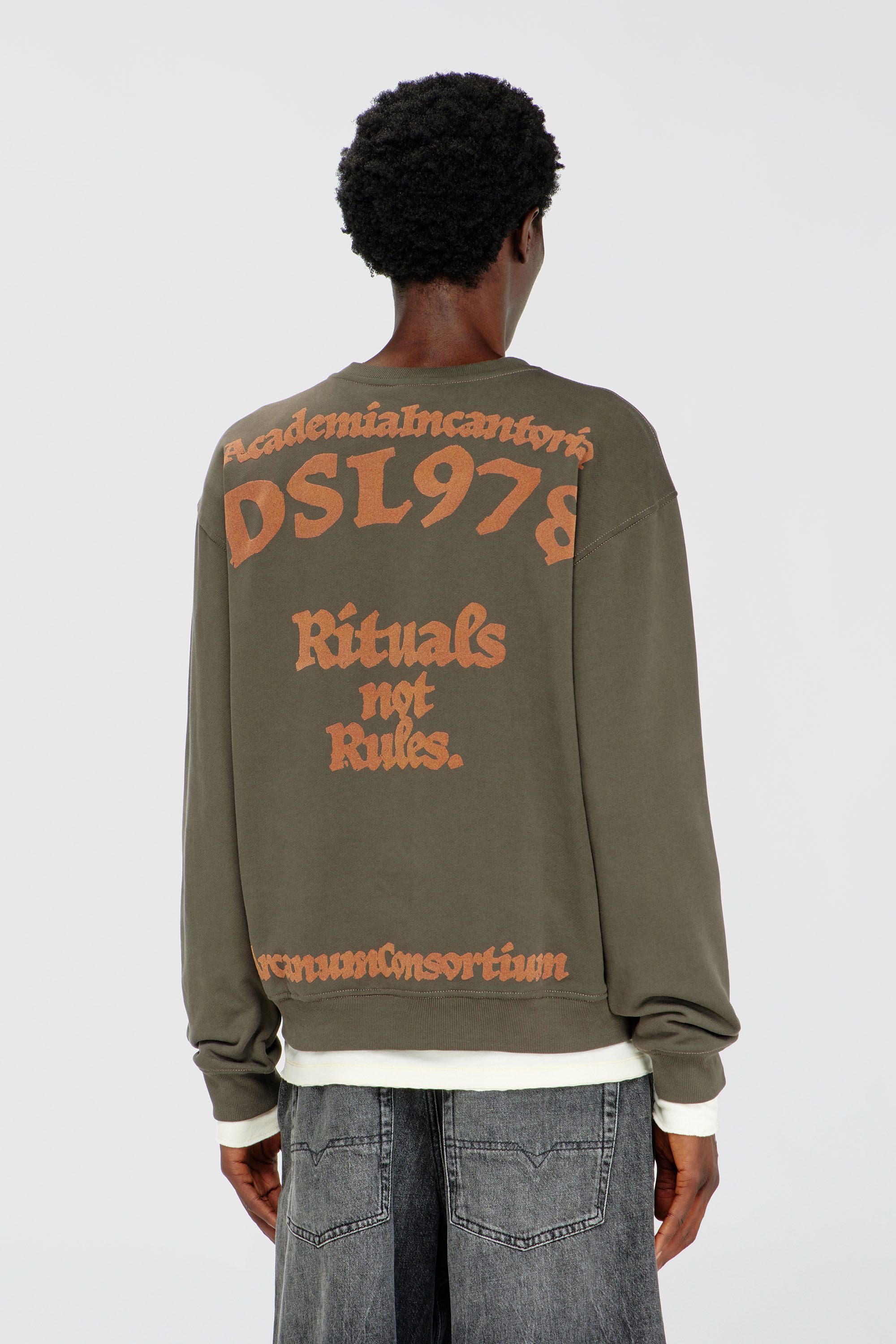 Diesel - S-NORM-AA4, Man's Sweatshirt with embroidery and flock print in Military Green - 4