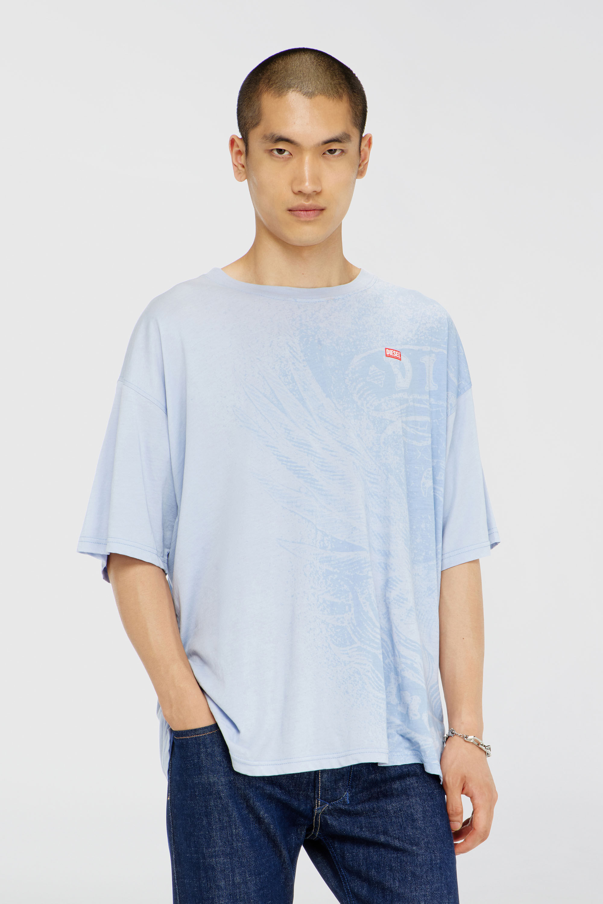 Diesel - T-BOXT-AA3, Man's Relaxed T-shirt with pigment prints in Light Blue - 3