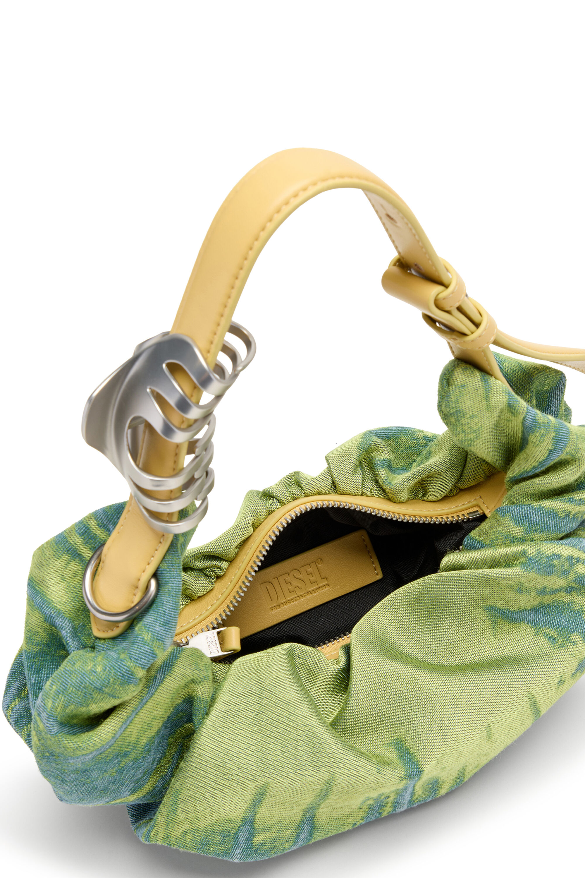 Diesel - GRAB-D HOBO S, Woman's Grab-D-Scrunched hobo bag in satin denim in Green - 5