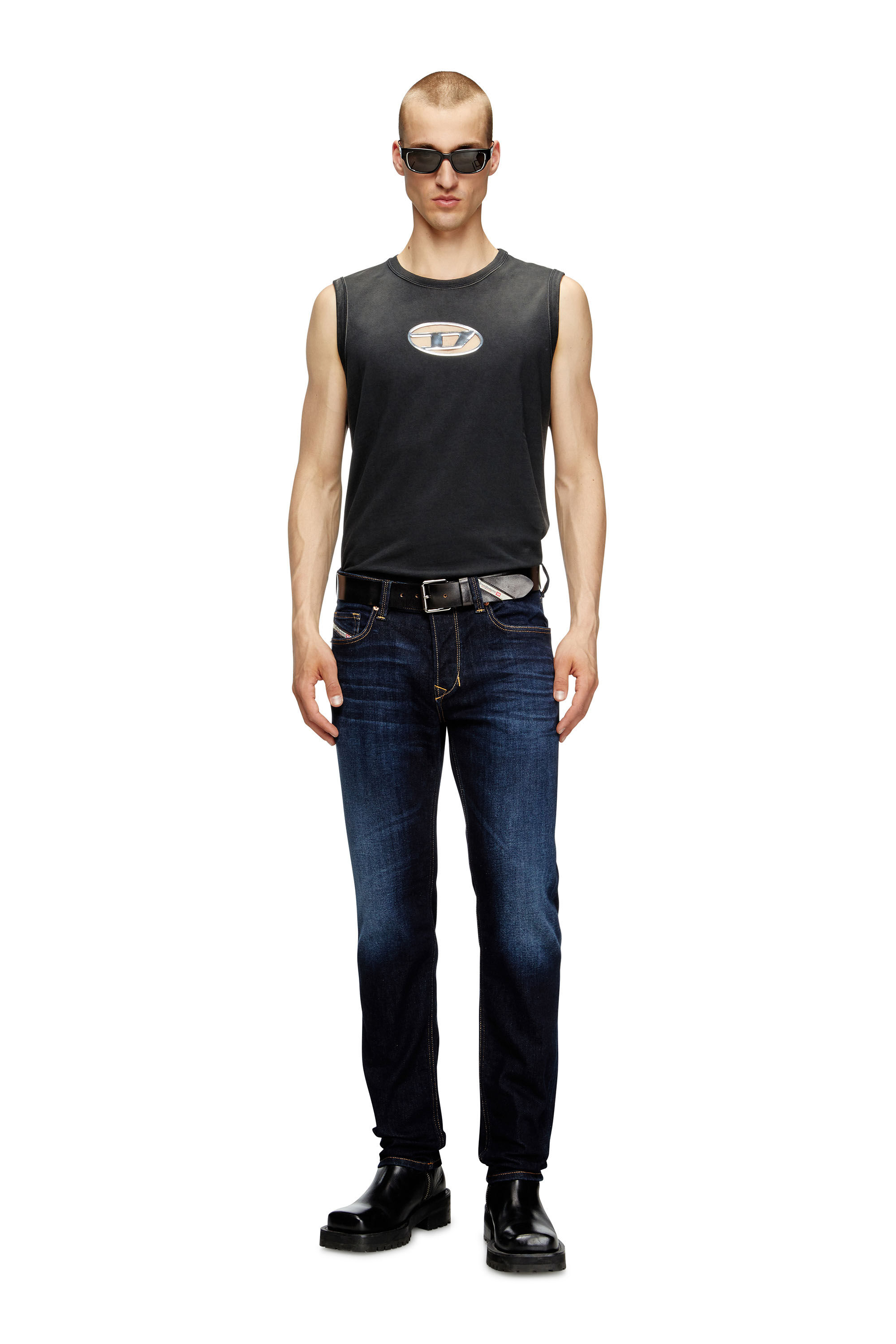 Men's Faded tank top with puffy Oval D | Black | Diesel
