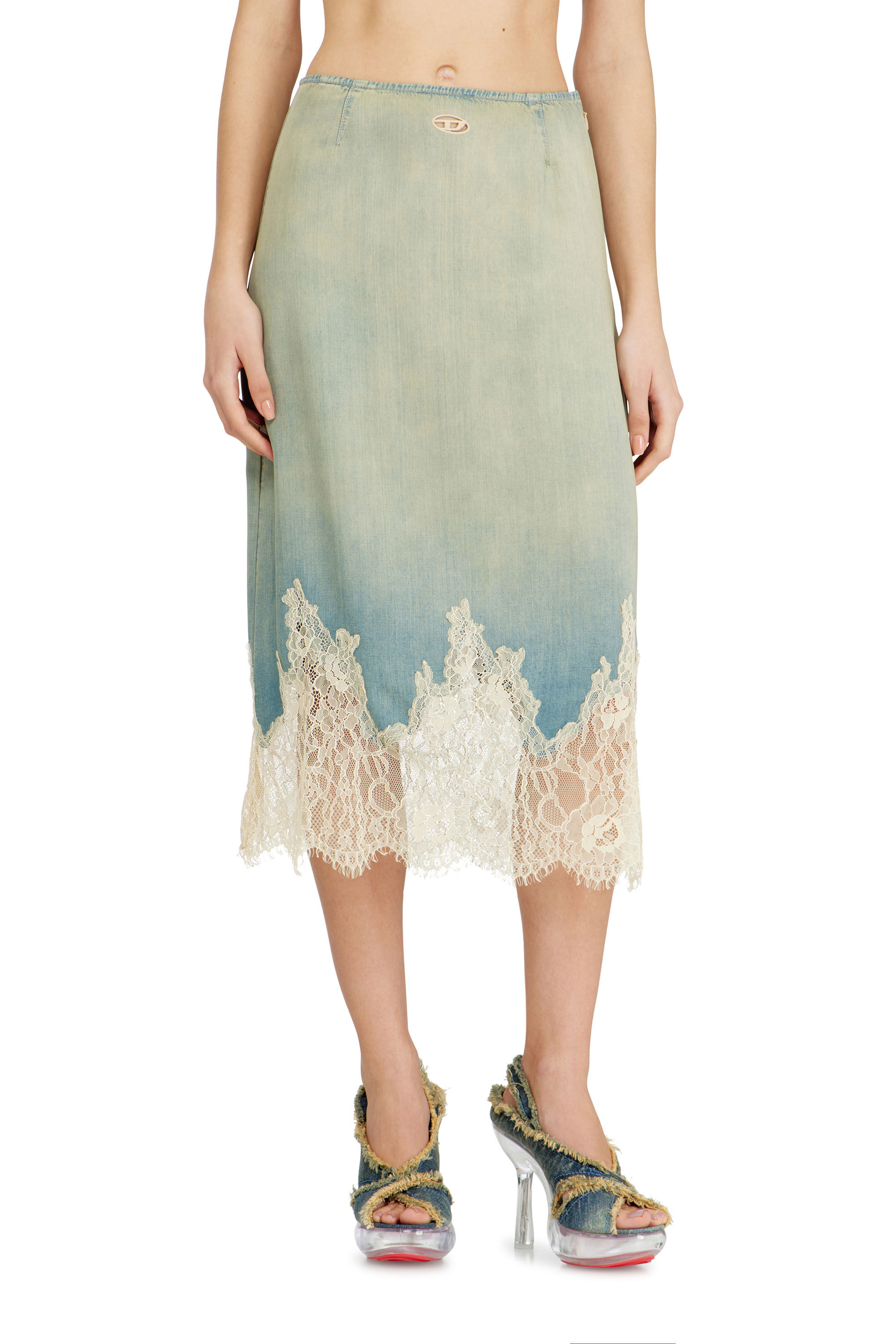 Diesel - DE-MERSY-S, Woman's Midi skirt in denim and lace in null - 3