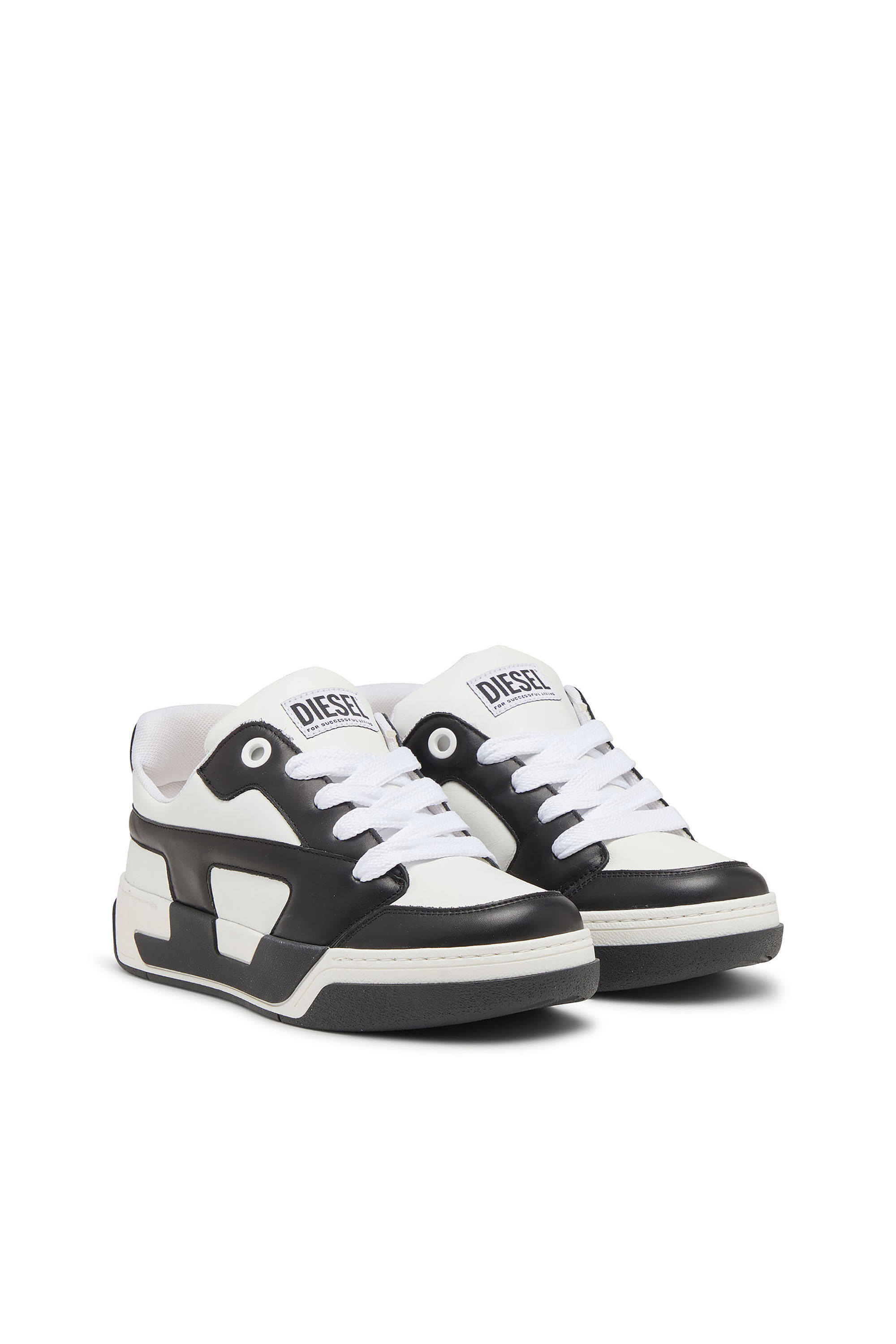 Diesel - S-D-OLLIE LOW, Man's D-Ollie-Sneakers in colour-block leather in White/Black - 2