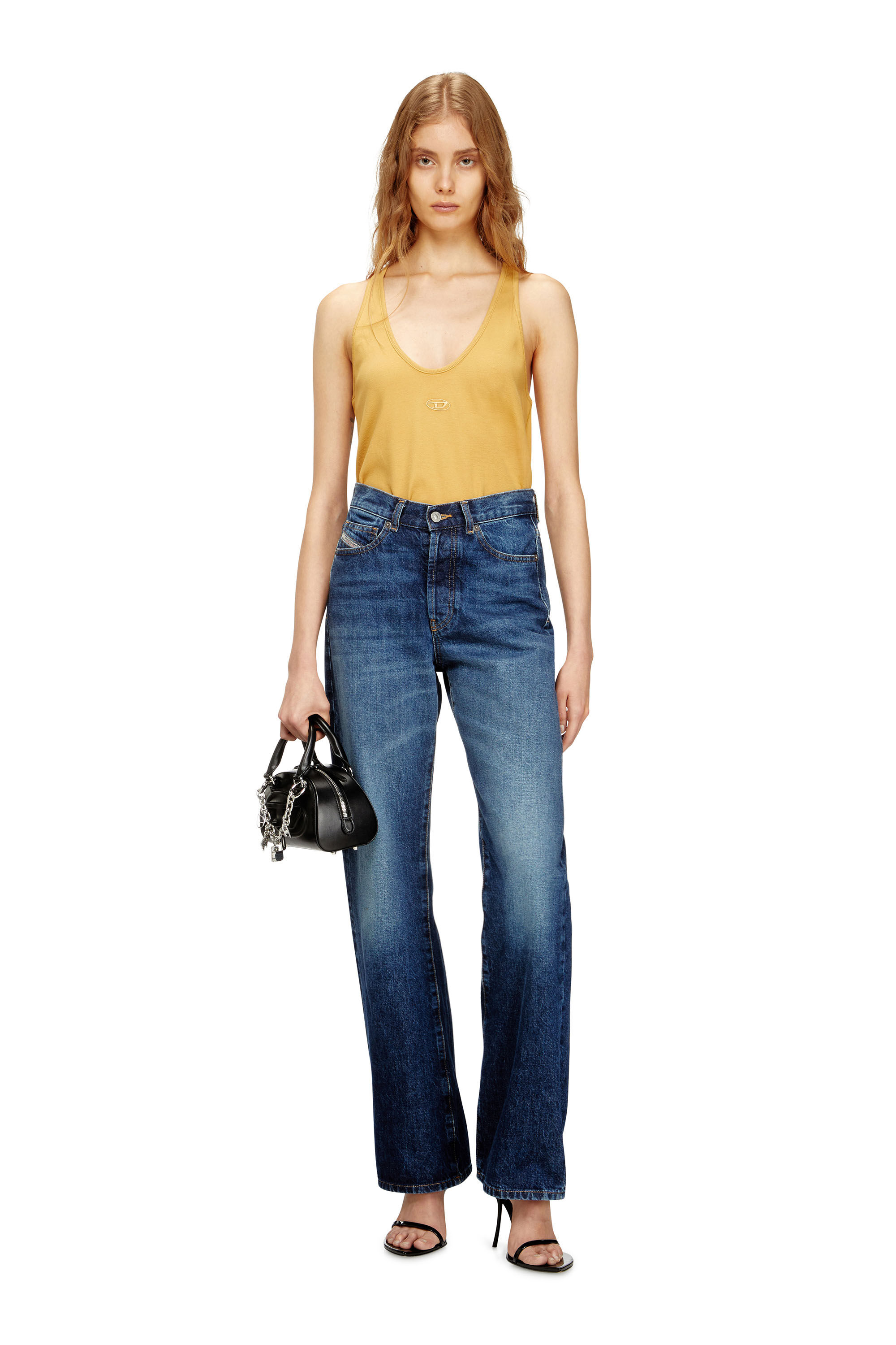 Diesel - T-IPSYA-LKDS, Woman's Ribbed tank with Oval D in Orange - 1