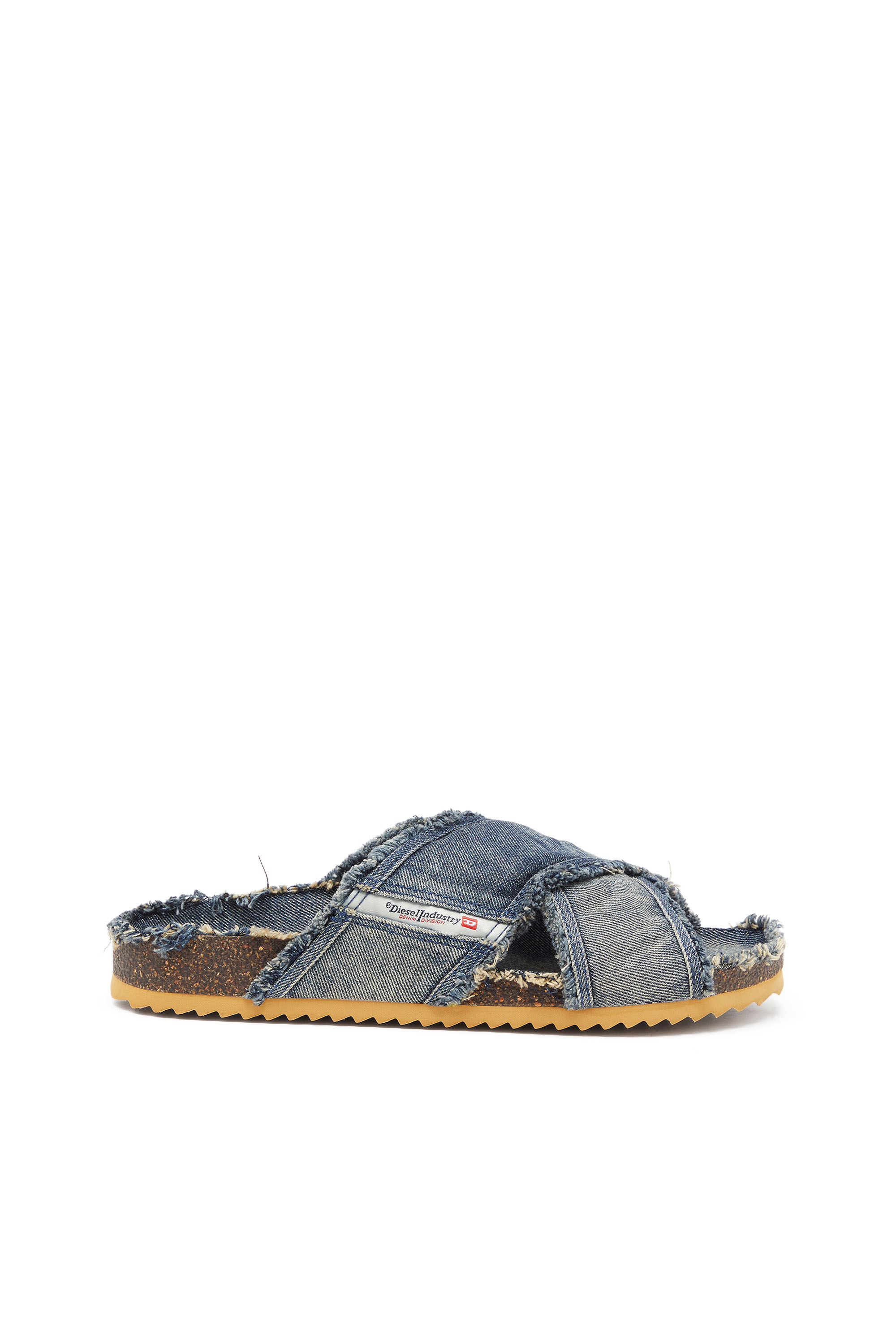 Men's D-Woodstock-Crossover slides in frayed denim | Blue | Diesel