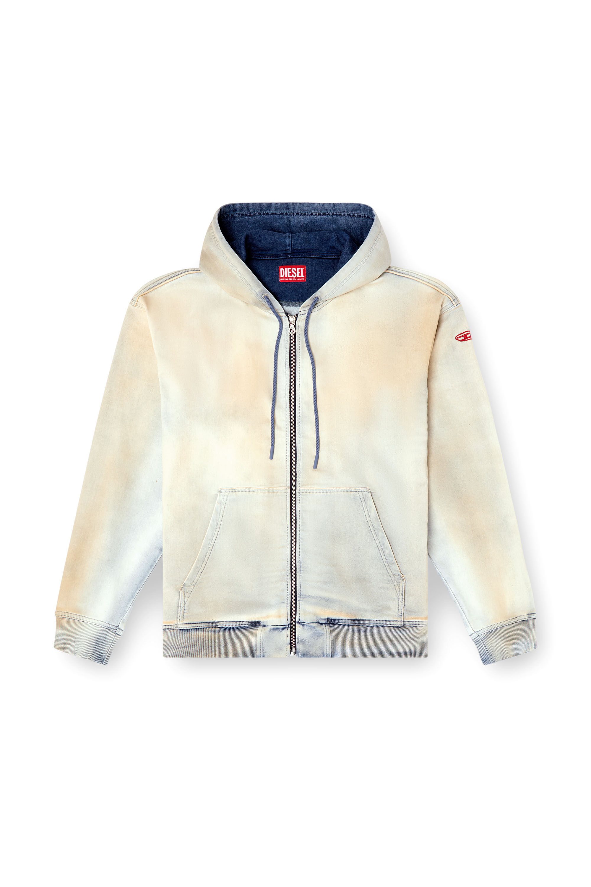 Women s Zip up hoodie in coated dusty Track Denim Blue Diesel