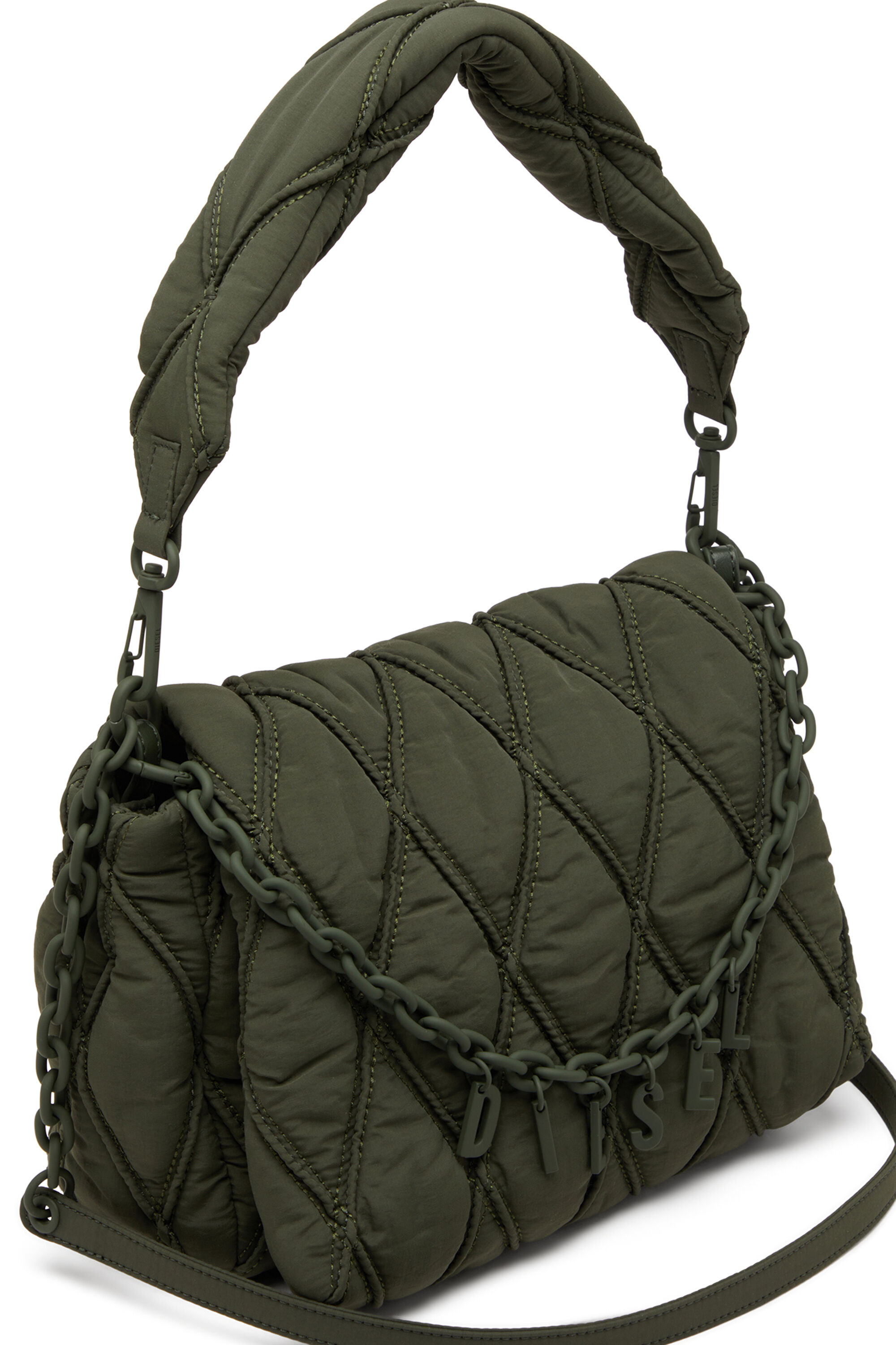 Diesel - CHARM-D SHOULDER M, Woman's Charm-D M-Shoulder bag in quilted nylon in Dark Green - 2