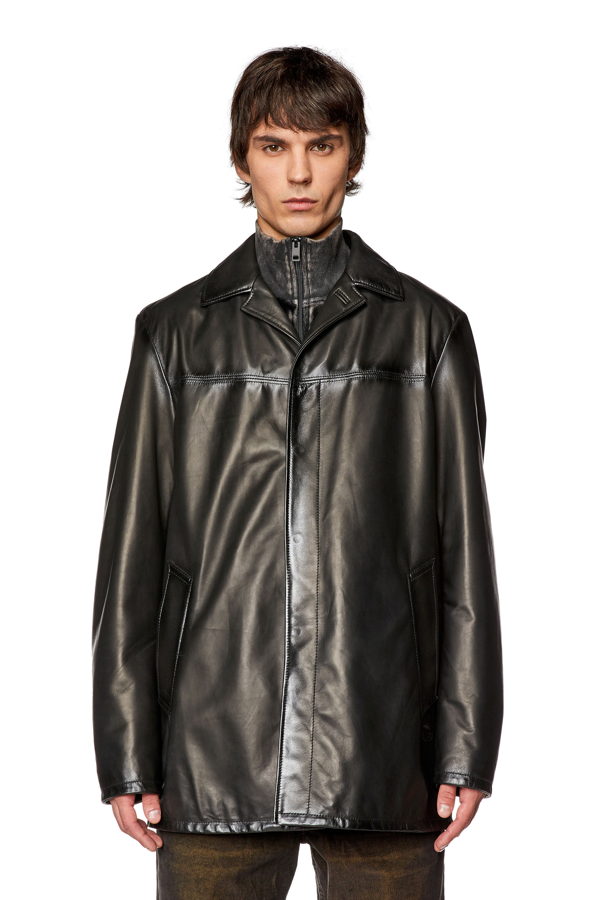 Diesel - L-NICO, Man's Leather jacket with sprayed seams in Black - 5
