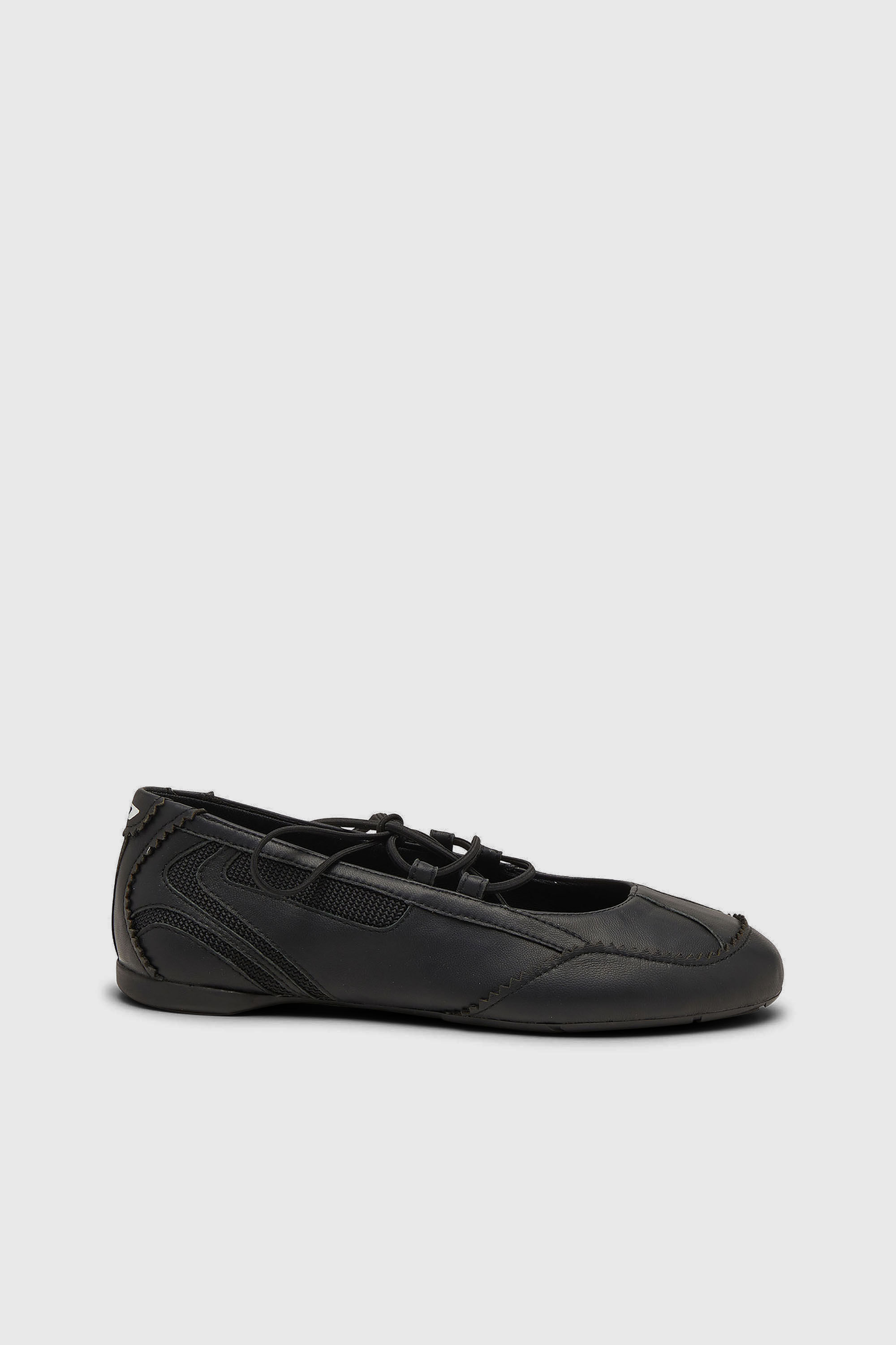 Diesel - D-MILE BALLERINA LACE UP W, Woman's D-Mile - Lace-up ballerina flats in leather and mesh in Black - 1