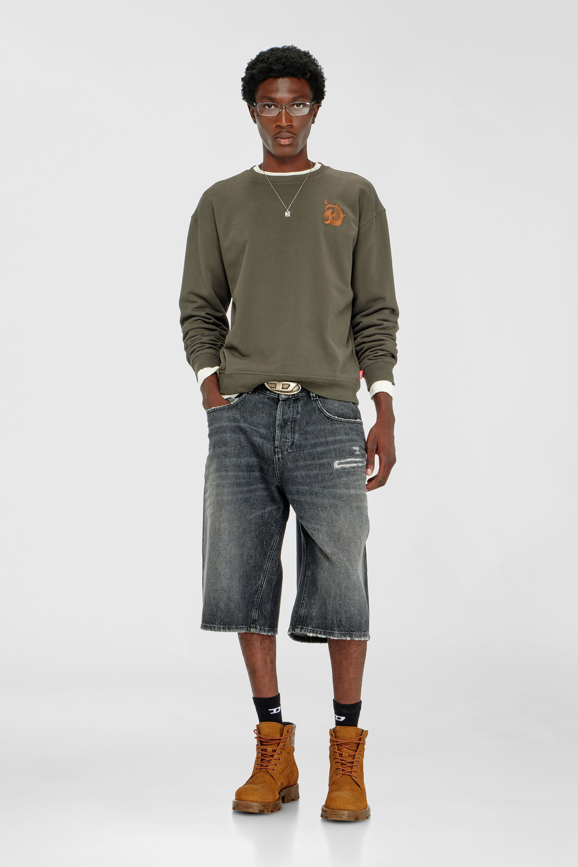 Diesel - S-NORM-AA4, Man's Sweatshirt with embroidery and flock print in Military Green - 1
