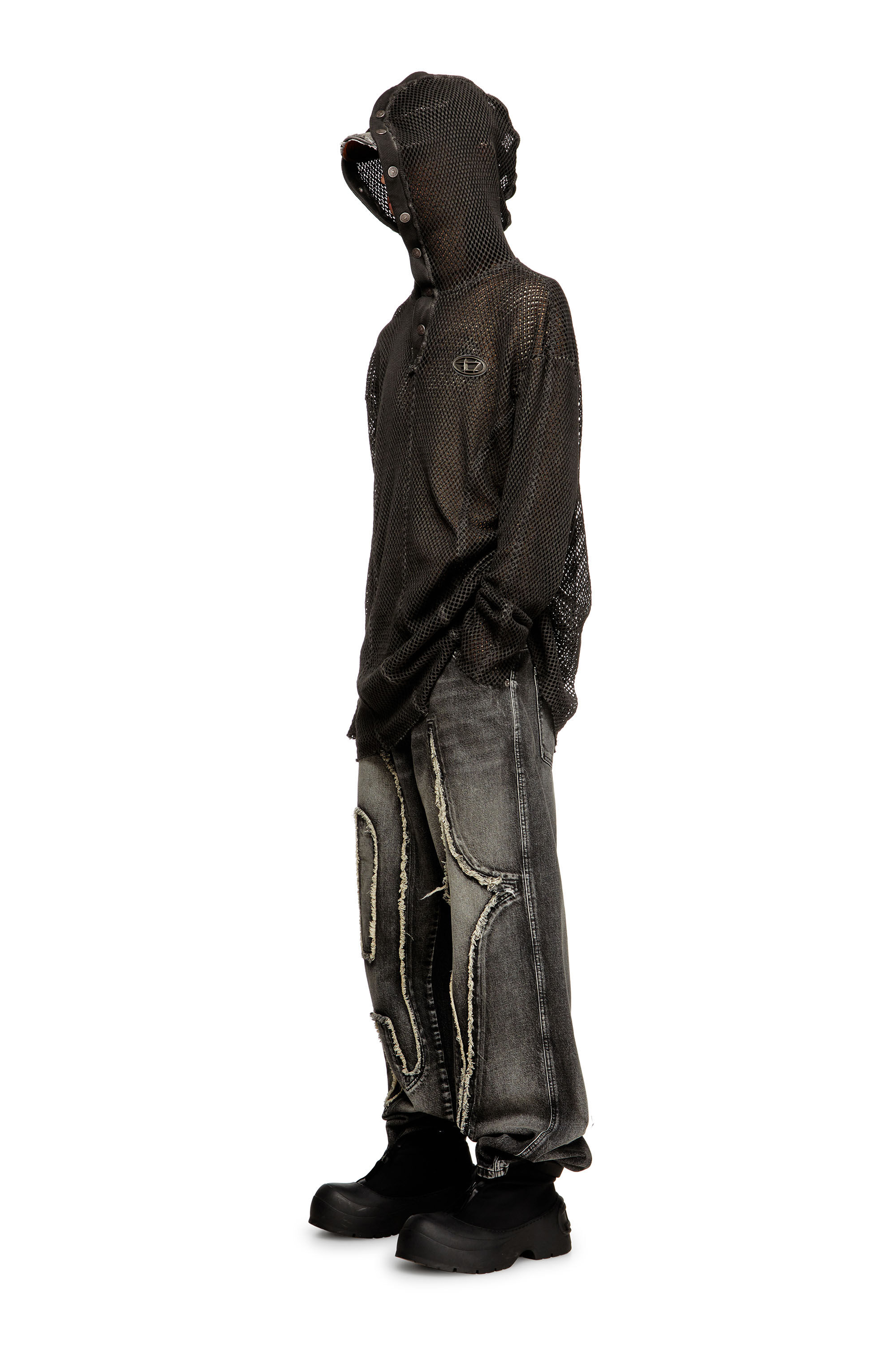 Diesel - S-THUG-FISHNET, Unisex's Fishnet hoodie with full-closure hood in Black - 1