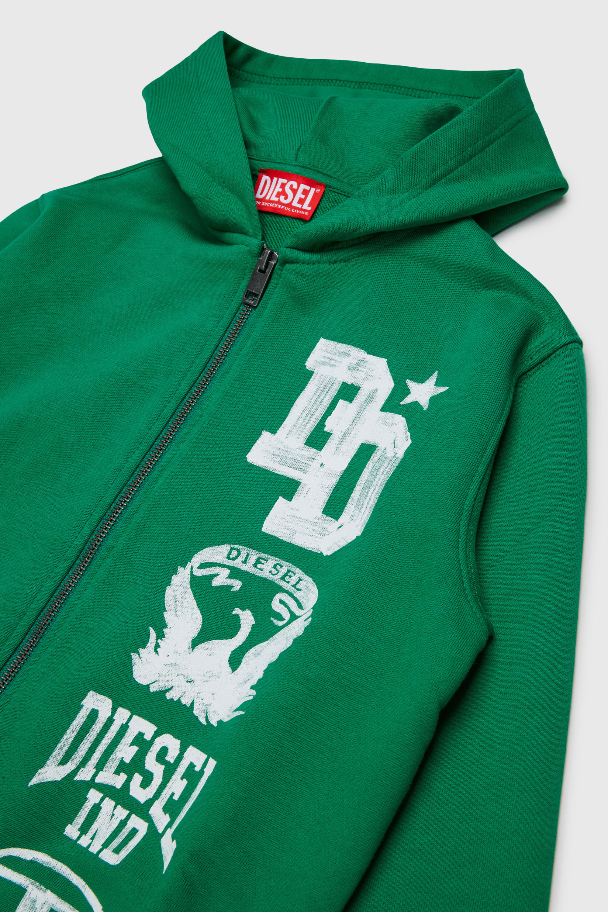 Diesel - SBANDHOOD OVER, Man's Zip-up hoodie with paint-effect logo prints in Green - 3