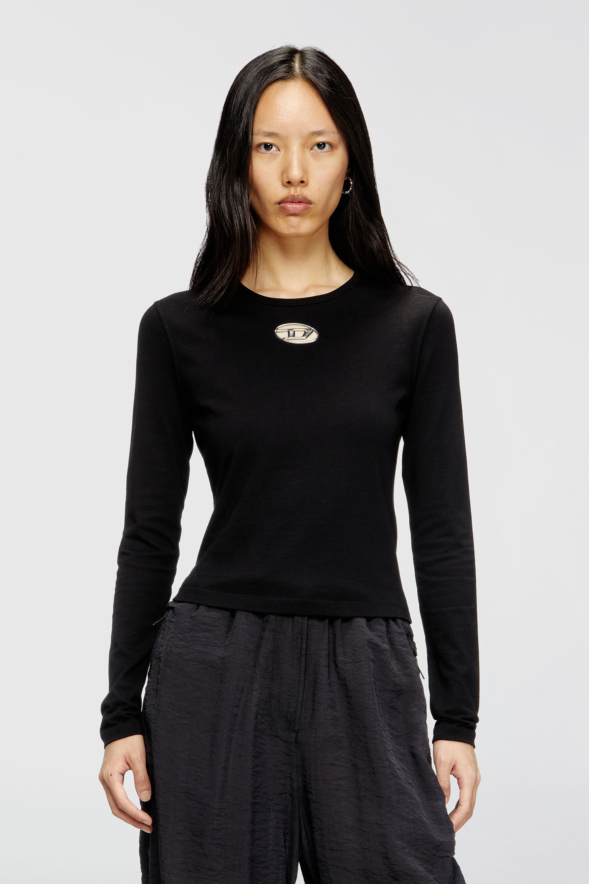 Women's Long-sleeve top with Oval D cut-out | Black | Diesel