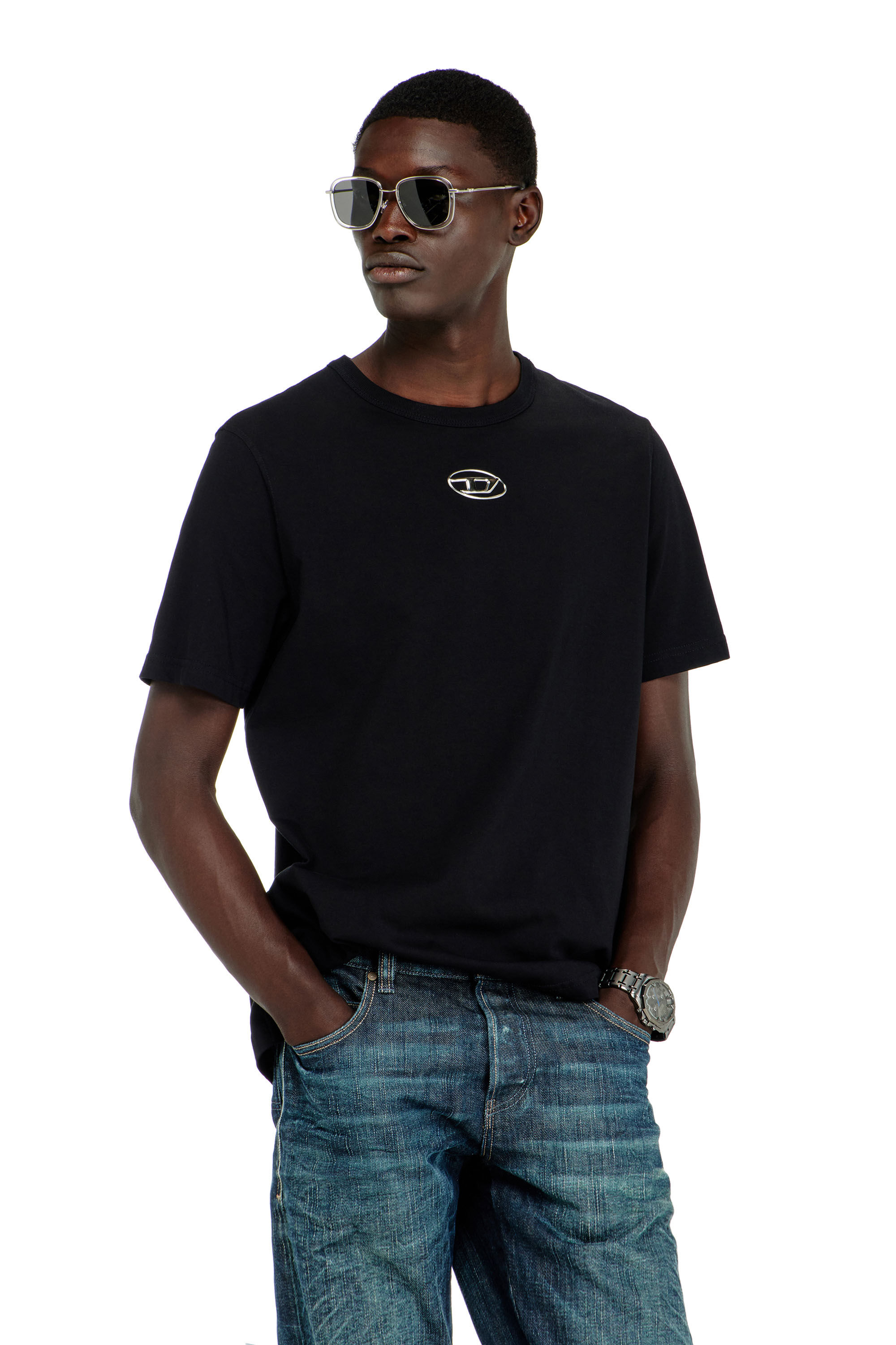 Men's T-shirt with metallic Oval D | Black | Diesel LU