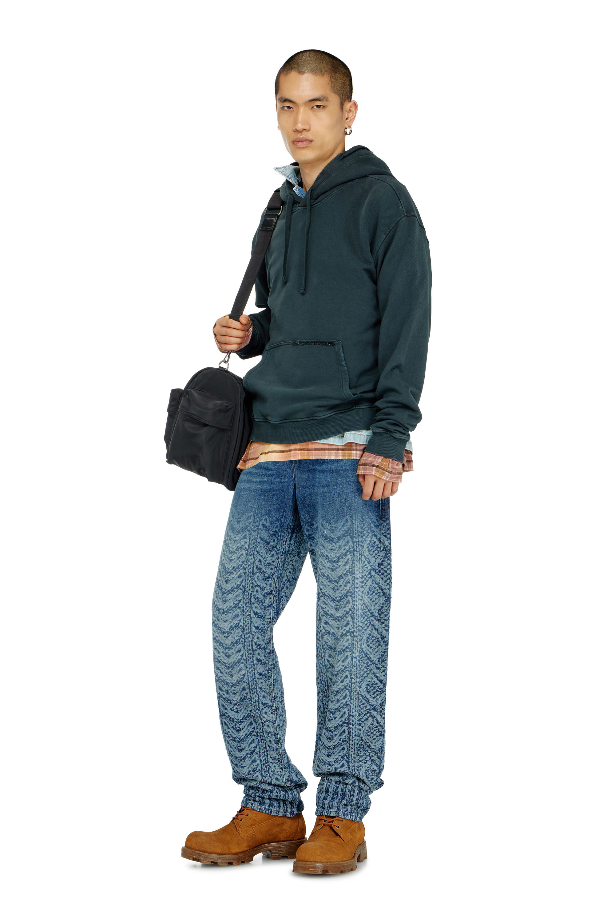 Diesel - S-NORM-HOOD-CRYSTALS, Man's Hoodie with rips and crystal details in Dark Green - 1