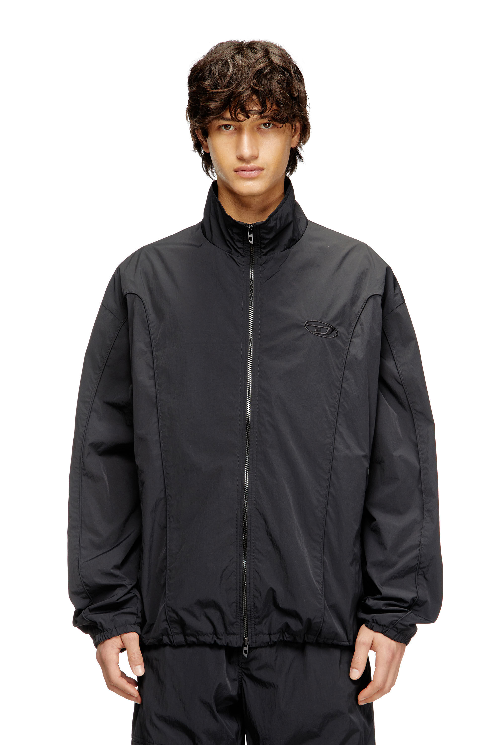 DIESEL 黒 ナイロンジャケット Men's Crinkled-nylon jacket with piping | Black | Diesel