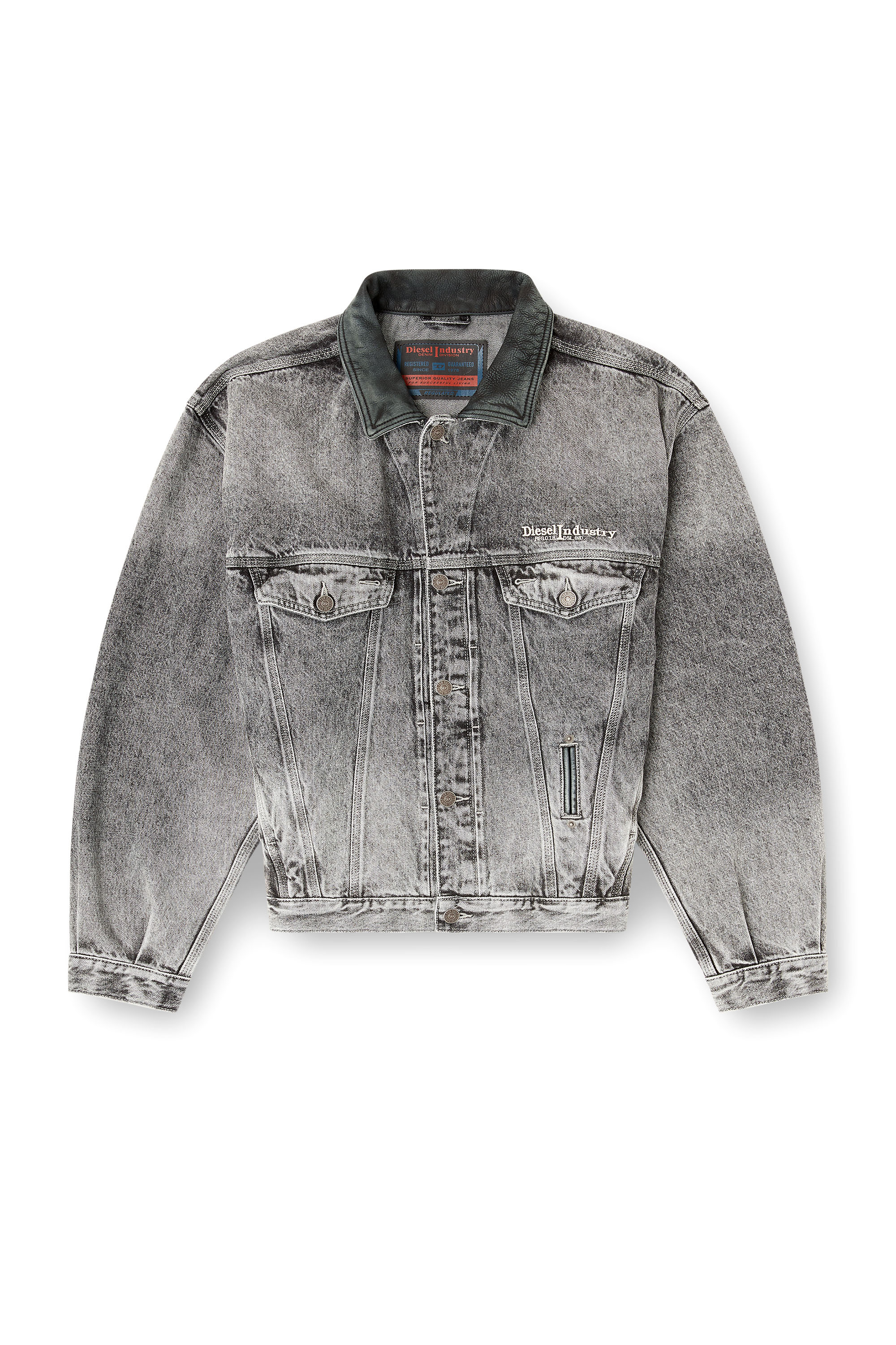 Diesel - D-DENVER-S, Unisex's Denim trucker jacket with tonal leather trims in Grey - 2