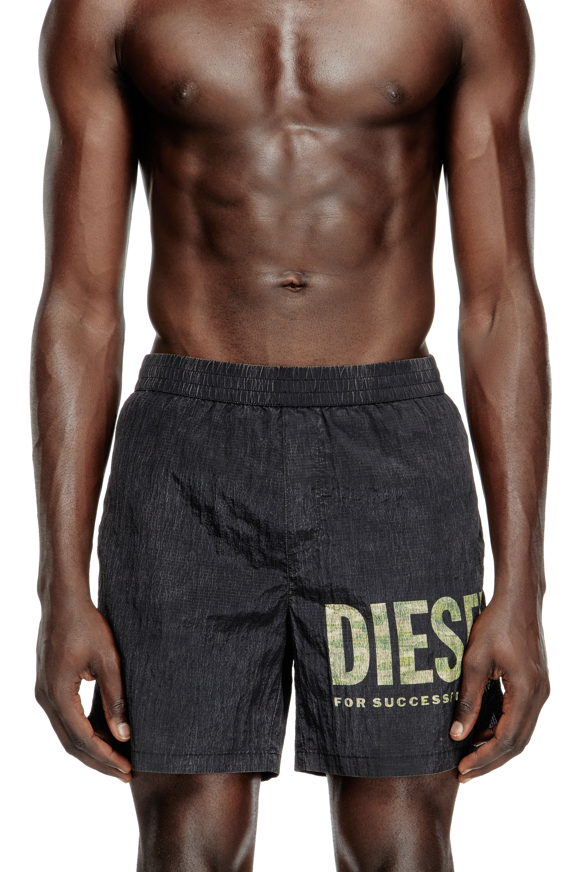 Diesel - RIO-41-UTLT, Man's Mid-length swim shorts in camo ripstop in Black/Green - 1
