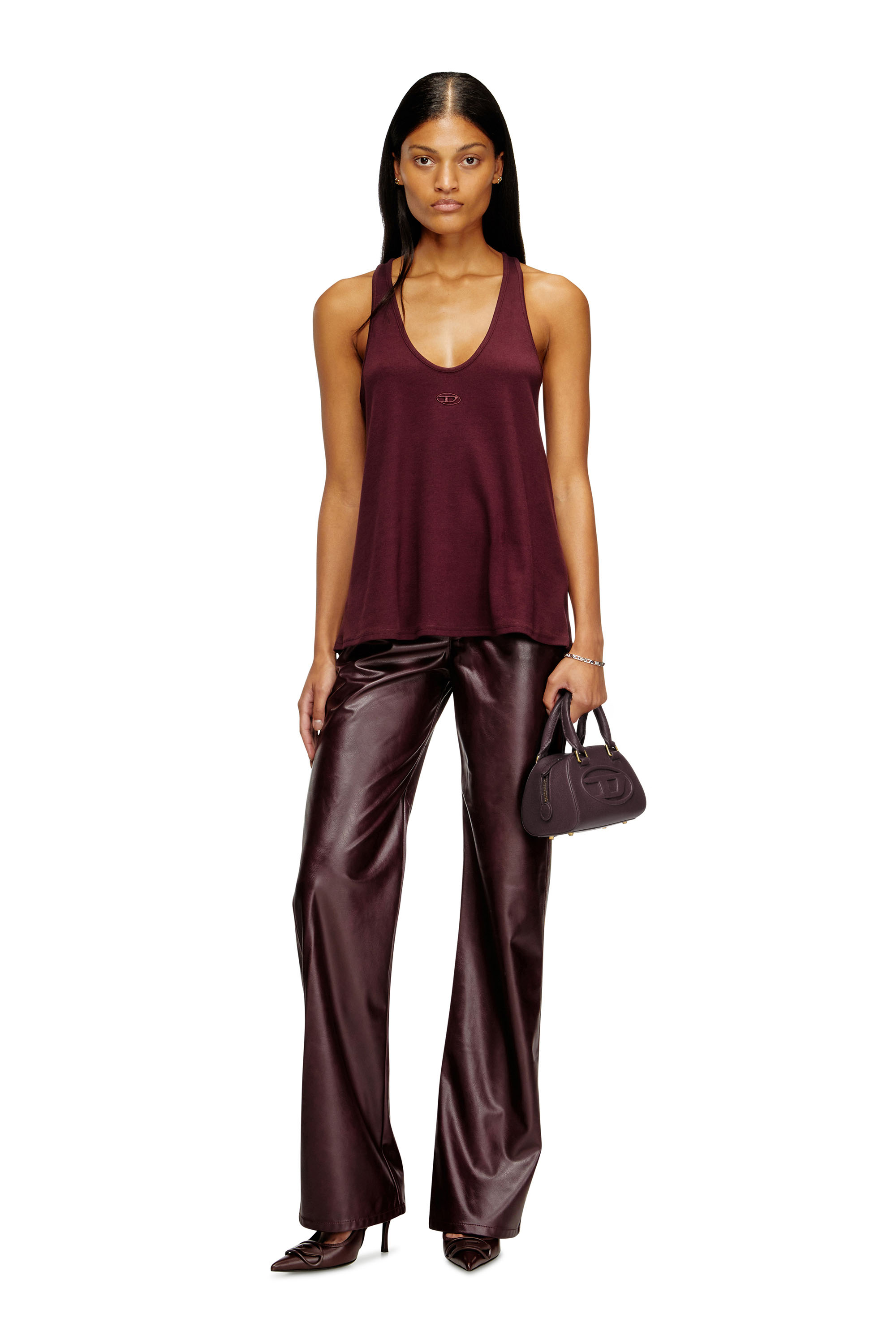 Diesel - FR-T-IPSYA, Woman's Burgundy tank top with Oval D detail in Burgundy - 1