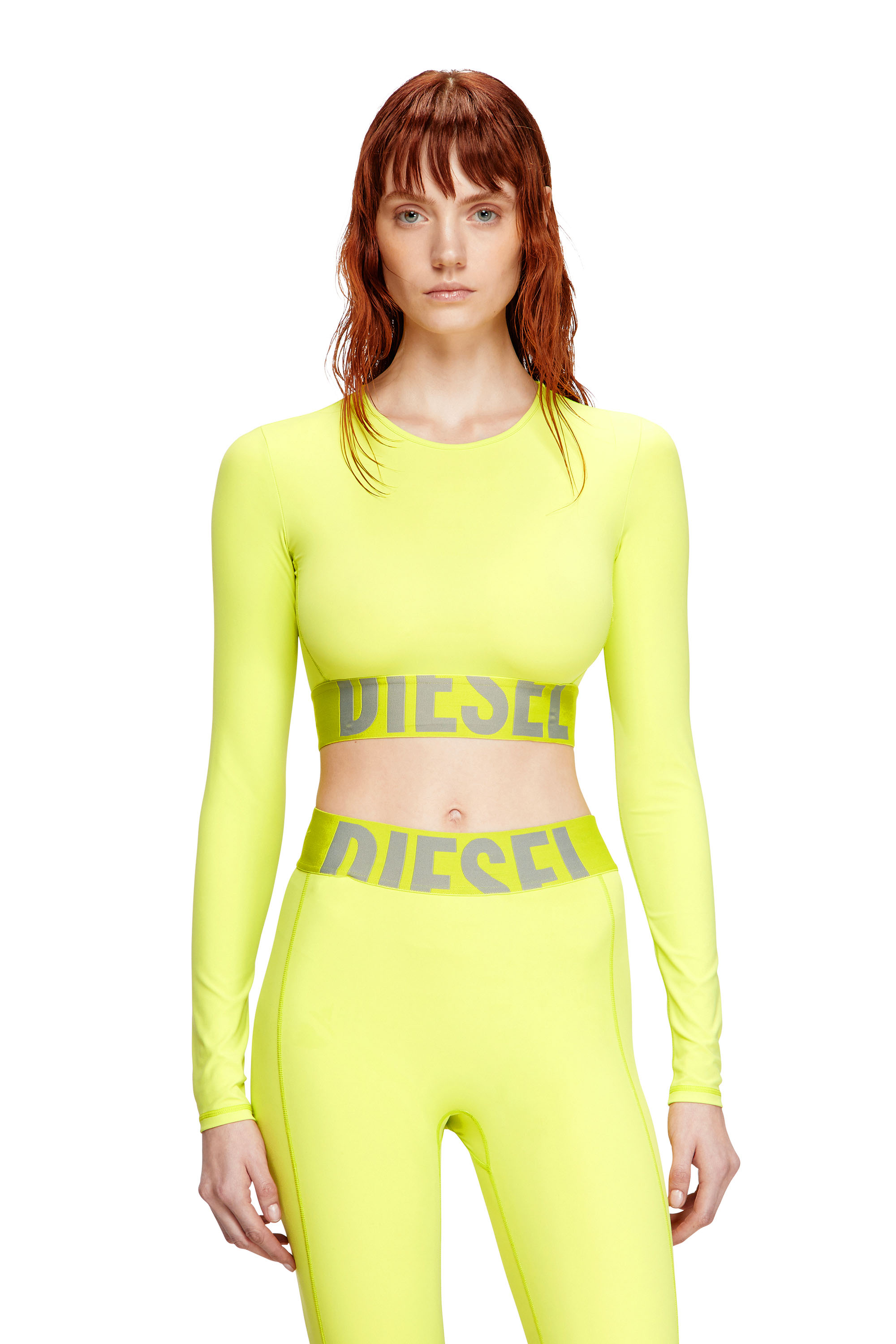 Diesel - MELISSA-D-POP, Woman's Microfibre crop top with cut-off logo in Green Fluo - 3