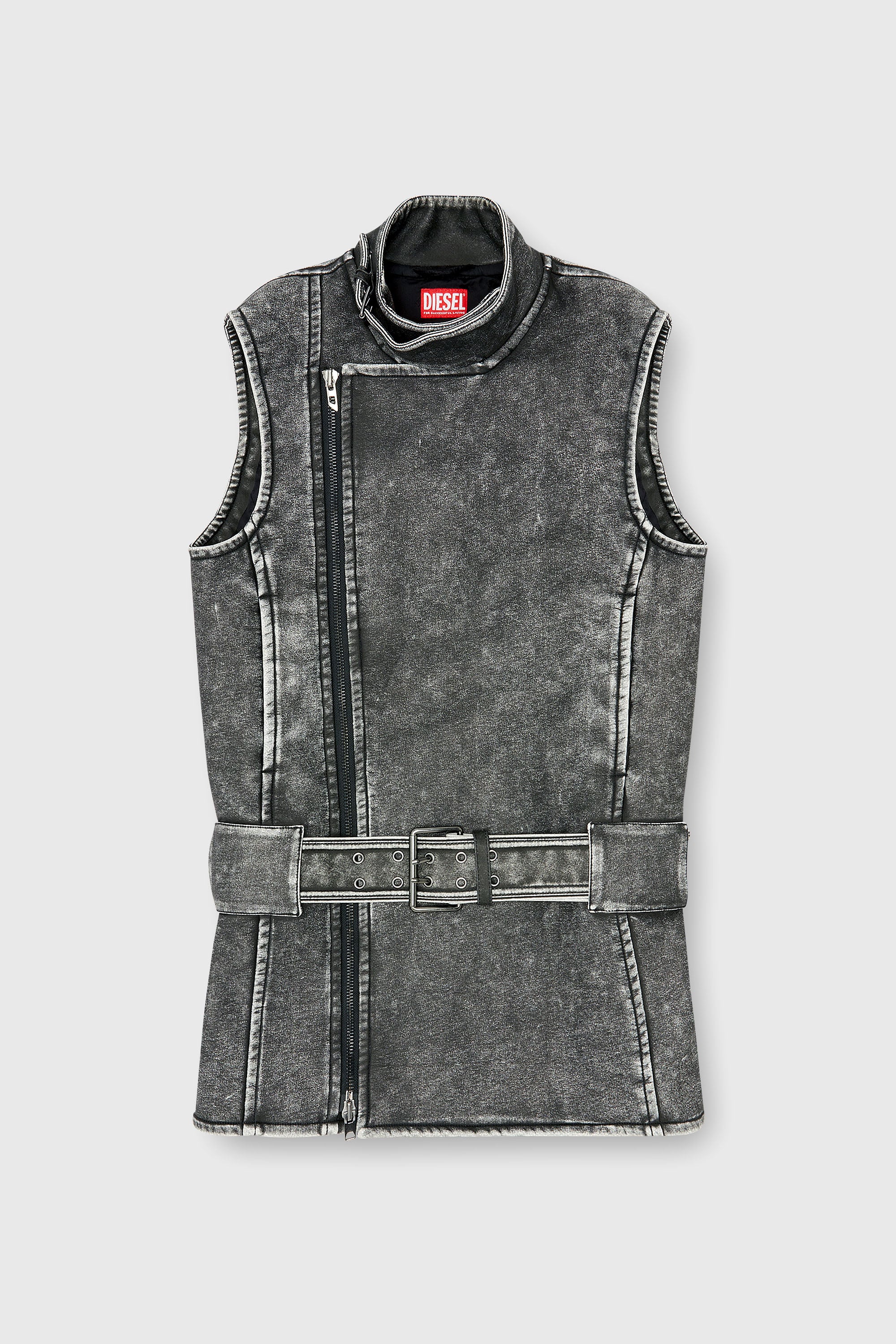 Diesel - D-IKE, Woman's Biker-style mini dress with belt in Grey - 1