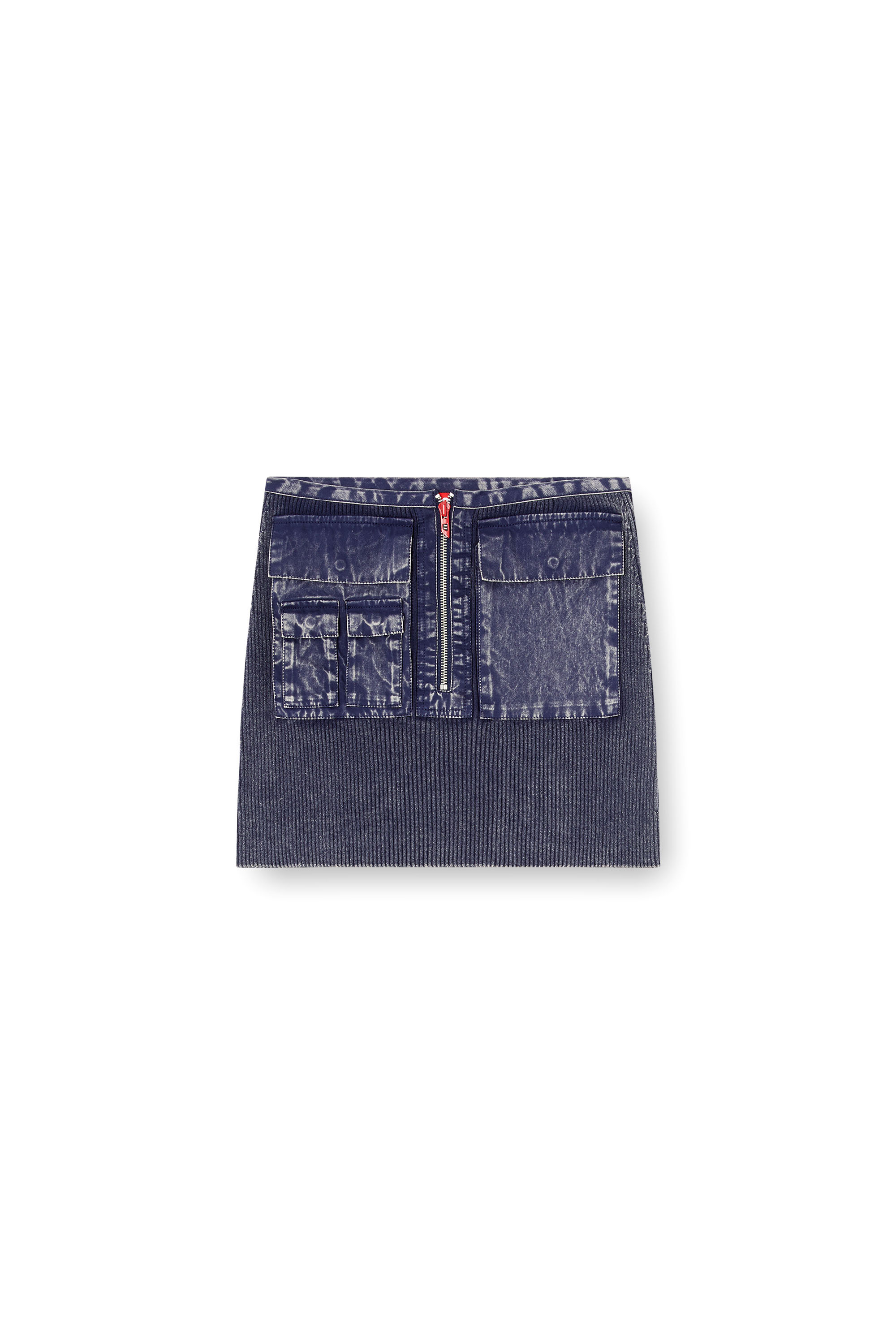 M-MERYN-SHORT, Dark Blue Diesel - M-MERYN-SHORT, Woman's Ribbed mini skirt with denim treatment in Dark Blue - 2