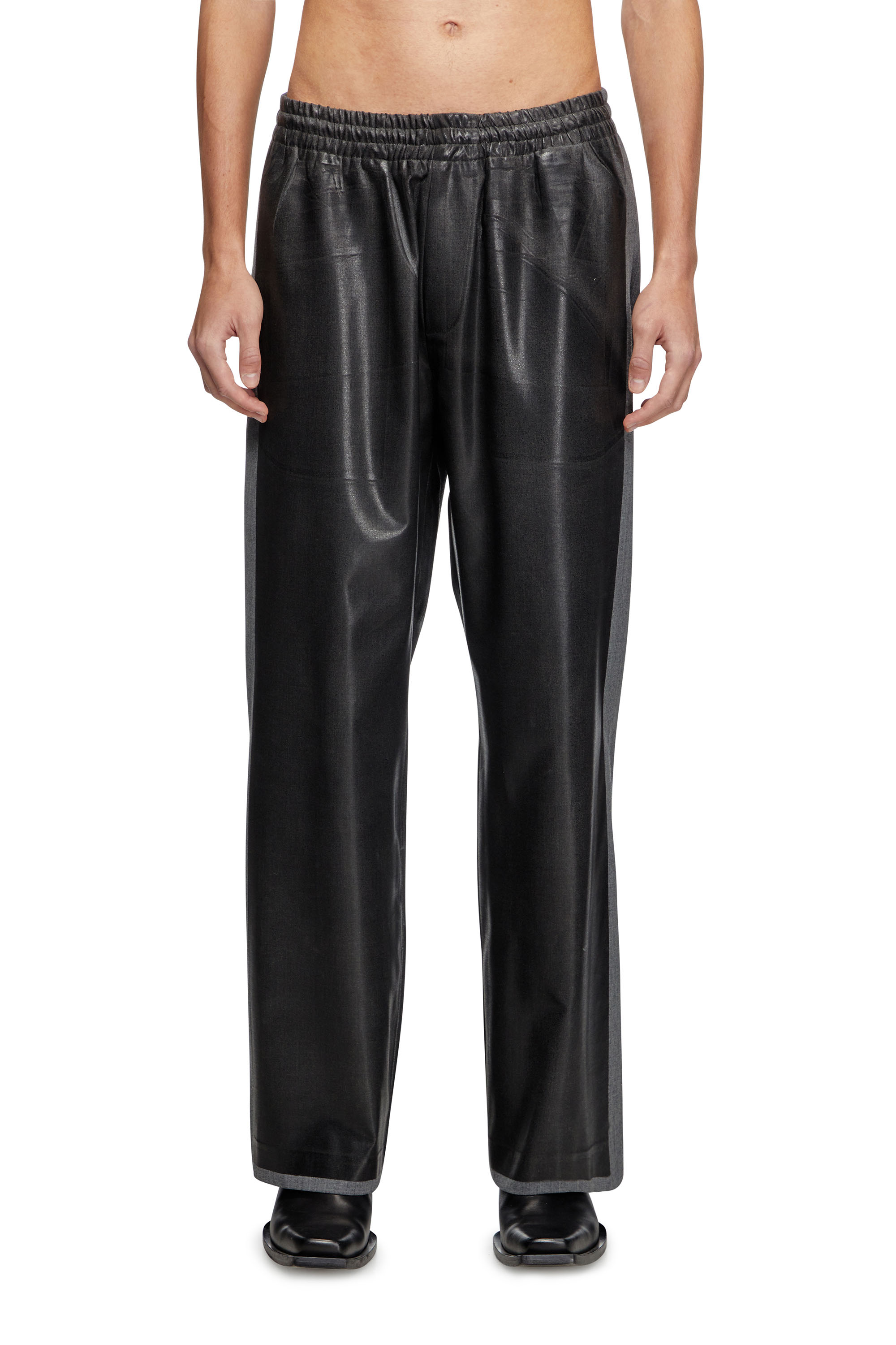 Diesel - P-CLAYS-DD, Unisex's Tailored track pants with coated front in Black - 1