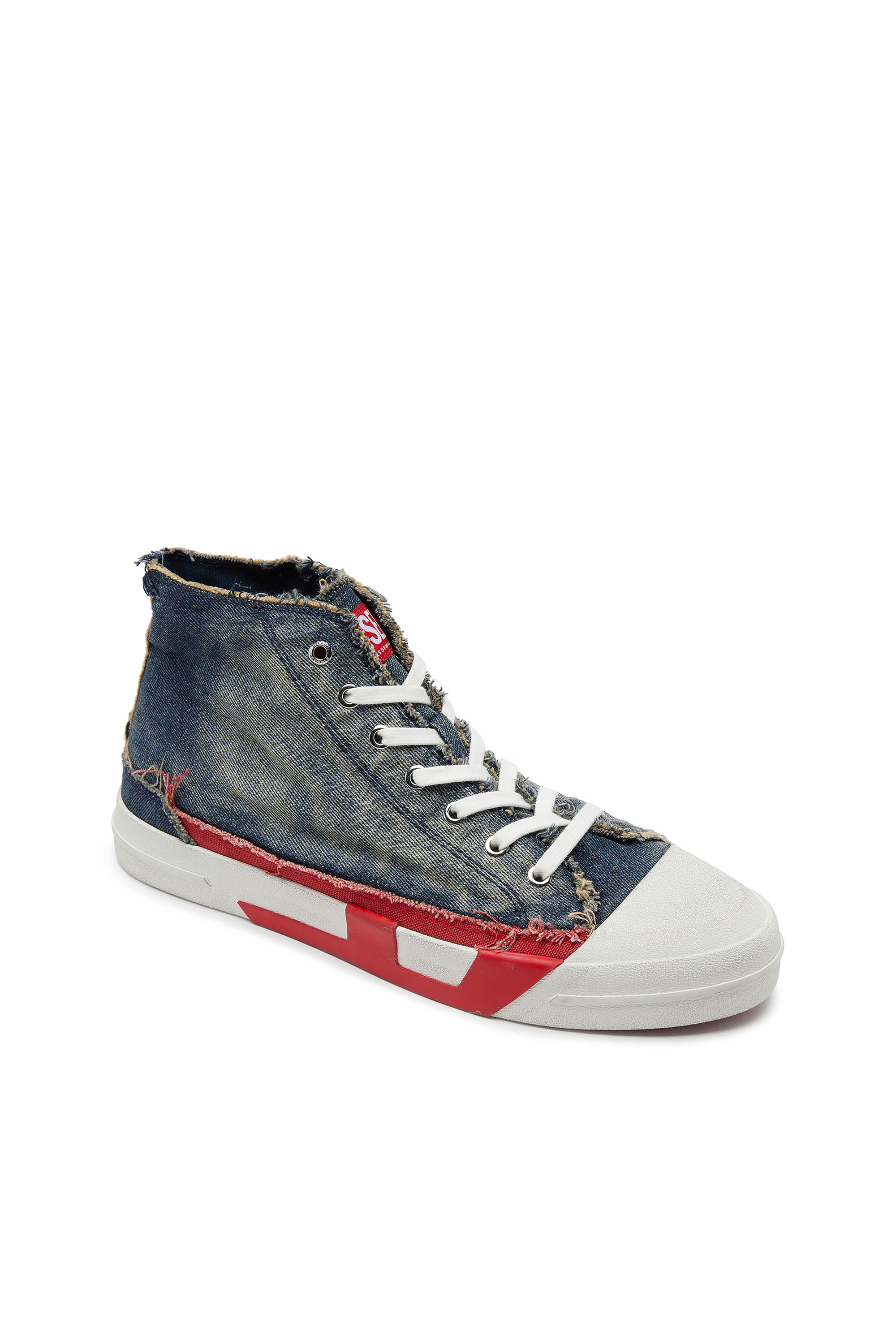Diesel - S-D-VERSE MID II, Man's D-Verse-High-top sneakers in denim with D logo in Blue/Red - 6