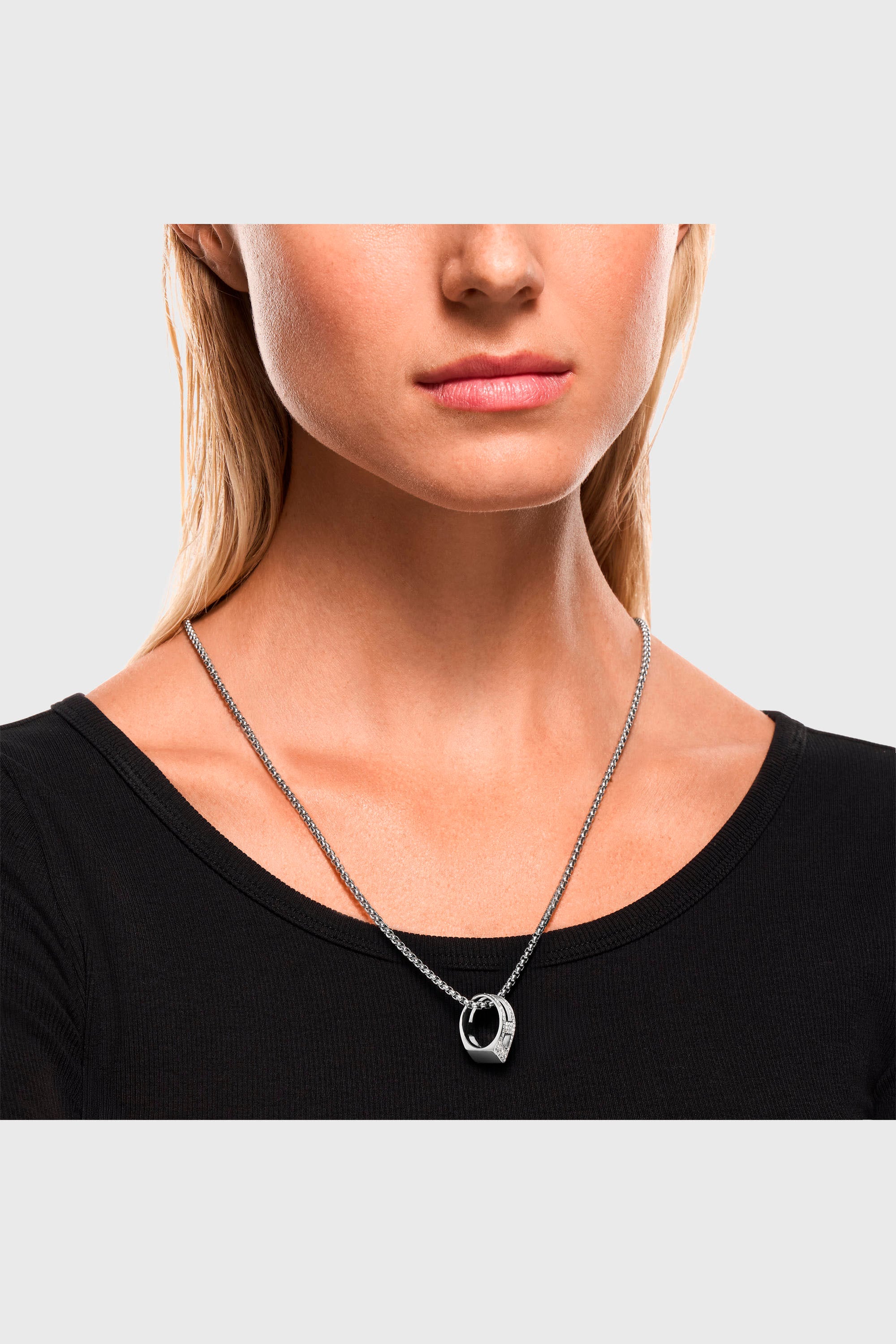 Diesel - DX1741040, Unisex's Stainless steel pave pendant necklace in Silver - 4