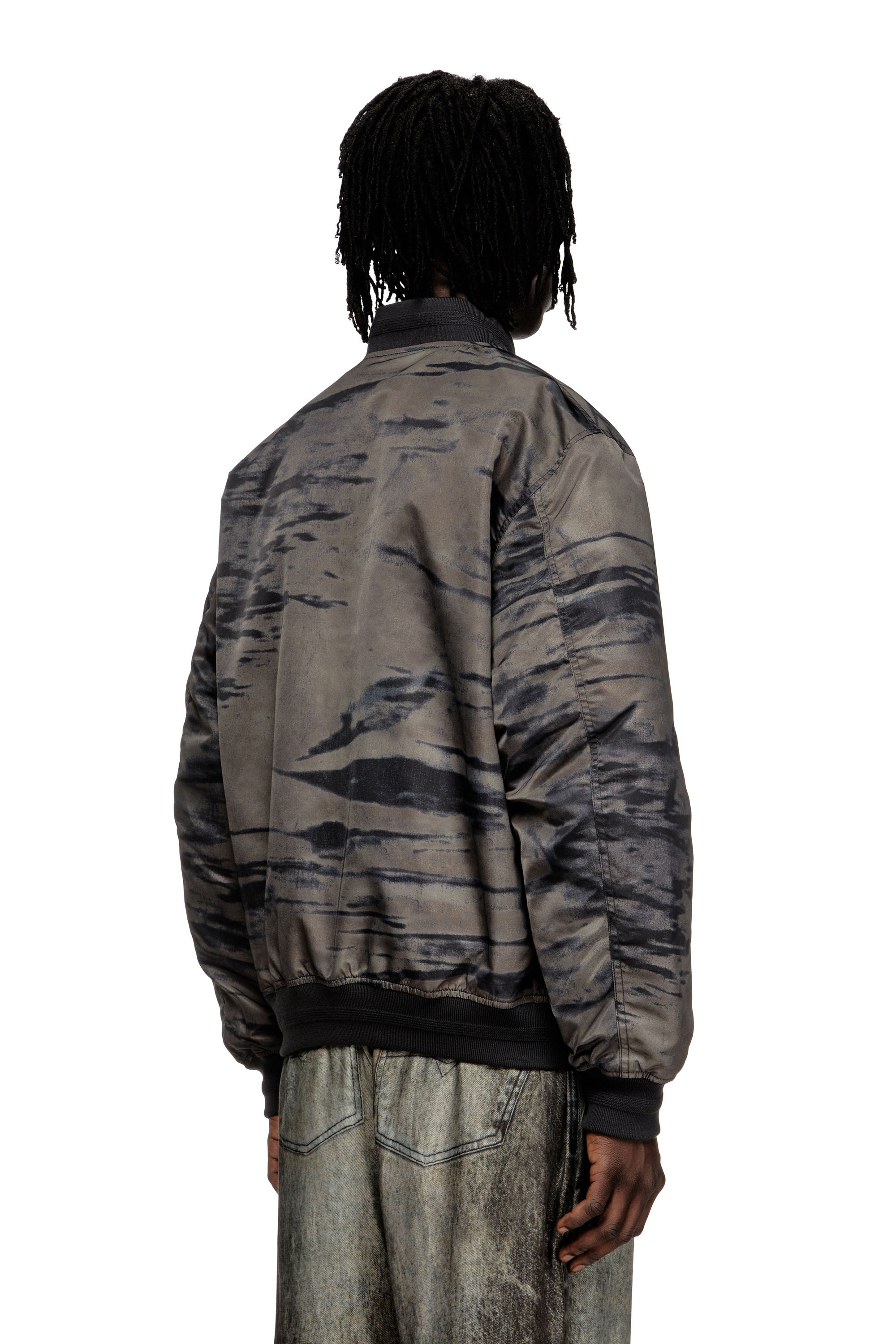 Diesel - J-KEPES-DLBZ, Man's Padded bomber jacket in printed satin in Black/Grey - 4