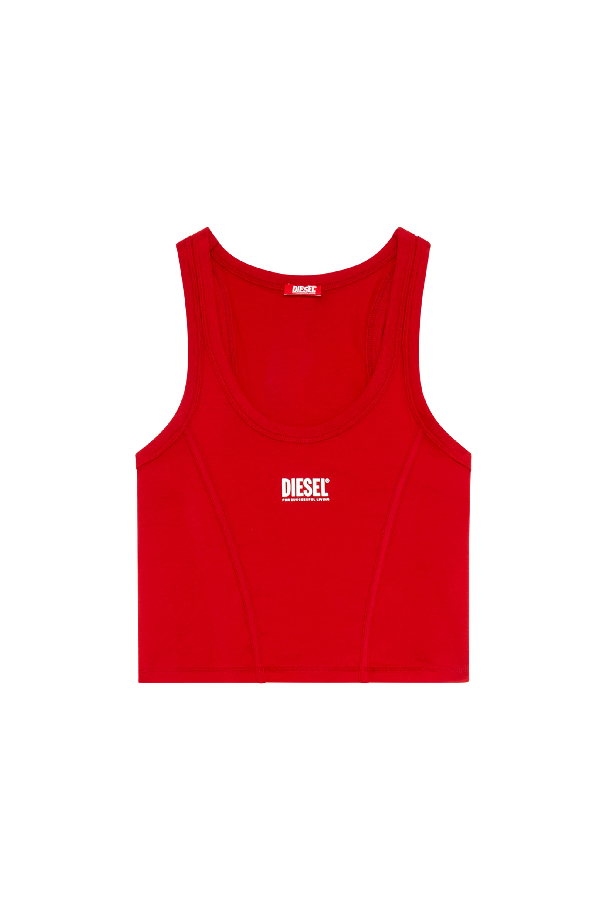 Diesel - UFTK-ALINKA, Woman's Cropped tank top with chest print in Red - 1